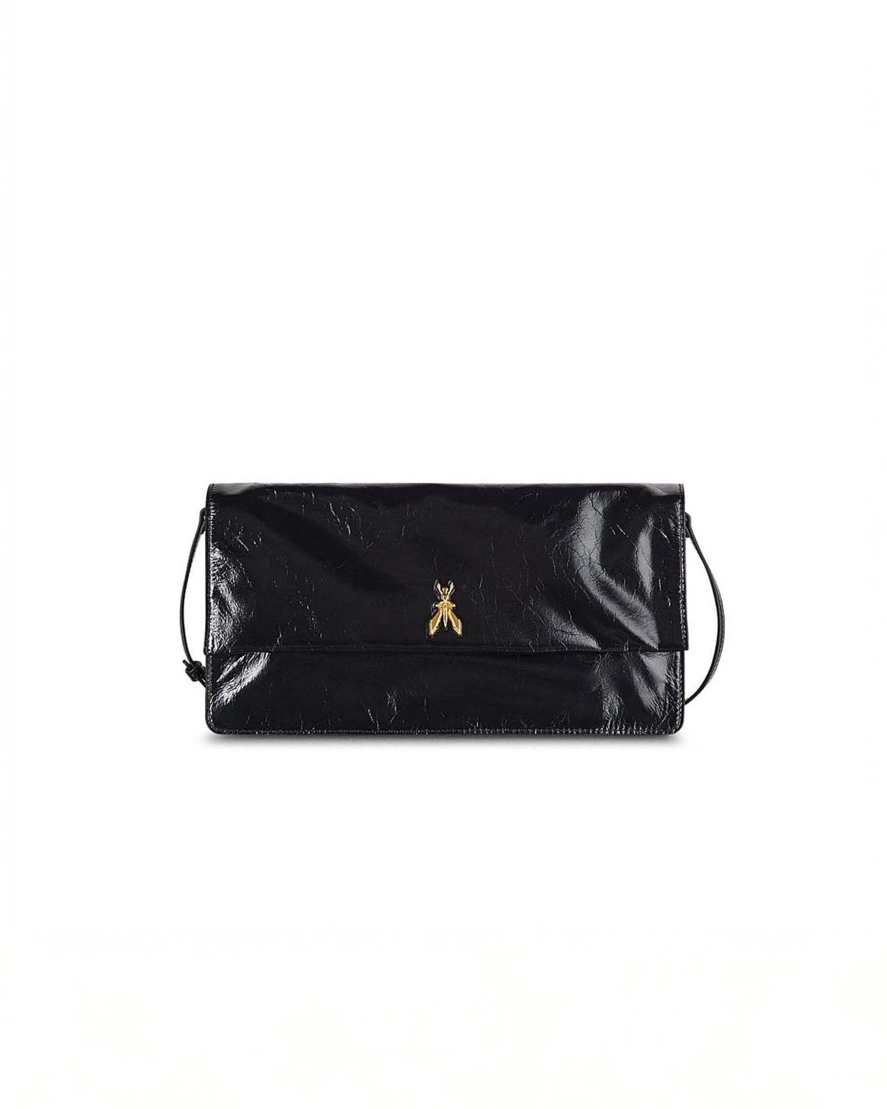 Soft Clutch grande Patrizia Pepe nera in pelle con tracolla sottile e logo Fly