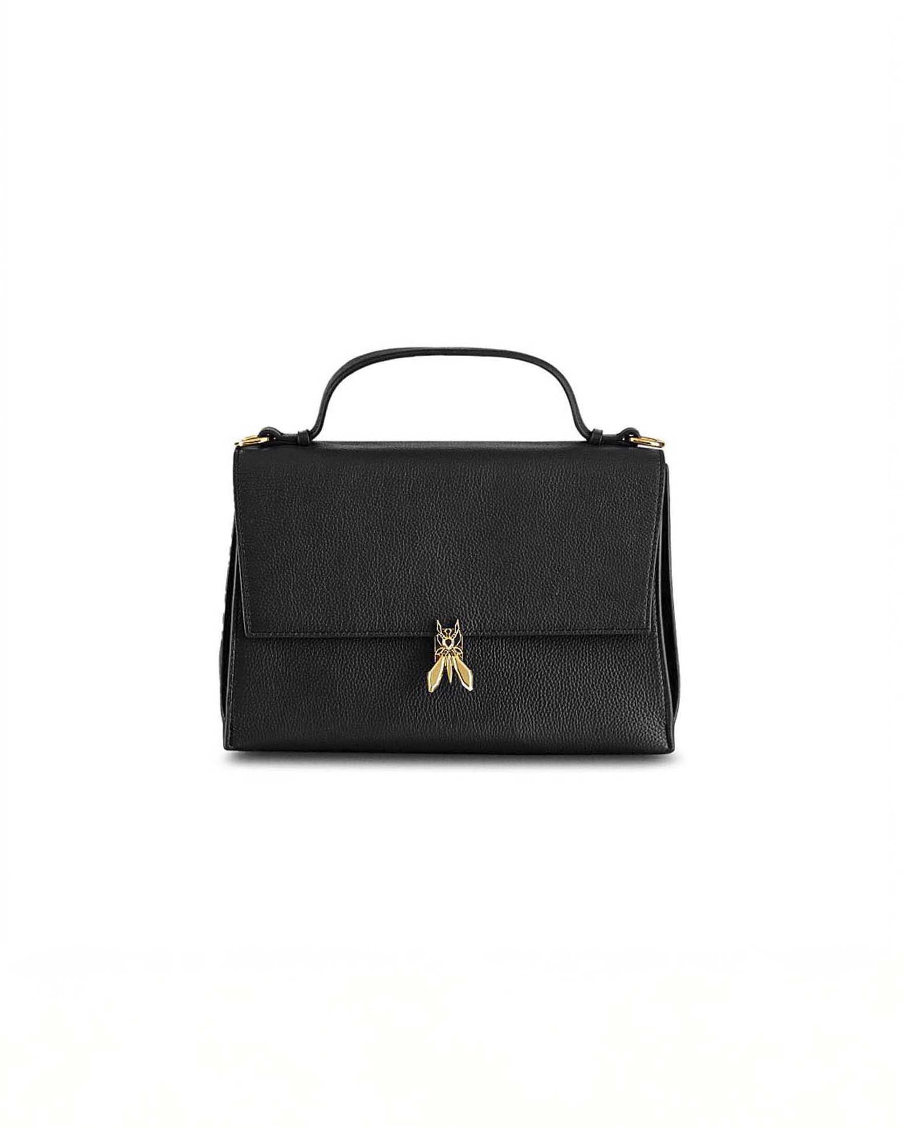 Borsa a mano Minimal Fly Patrizia Pepe nera in pelle con chiusura a scatto Fly