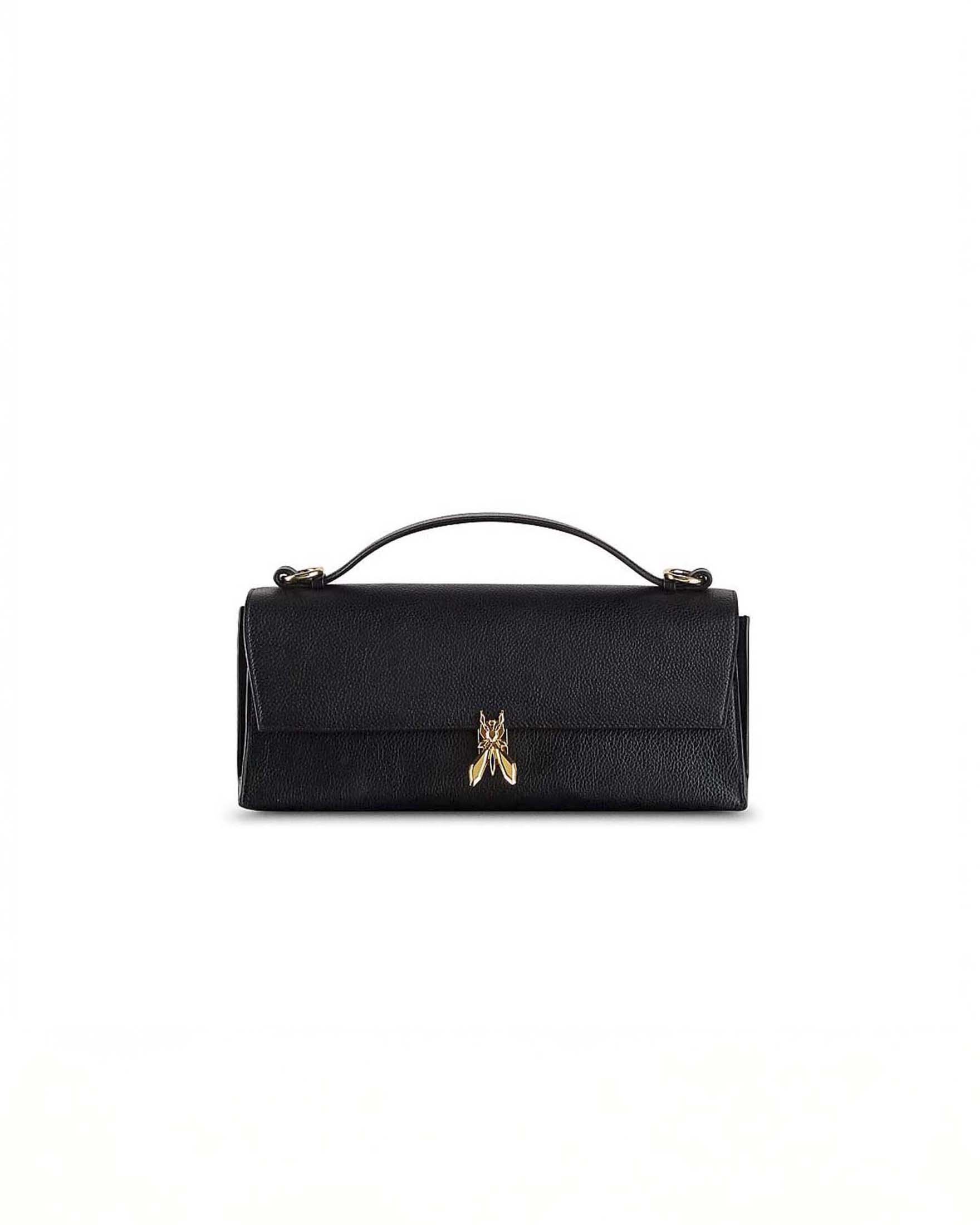 Borsa a mano rettangolare Minimal Fly Patrizia Pepe nera in pelle con chiusura a scatto Fly