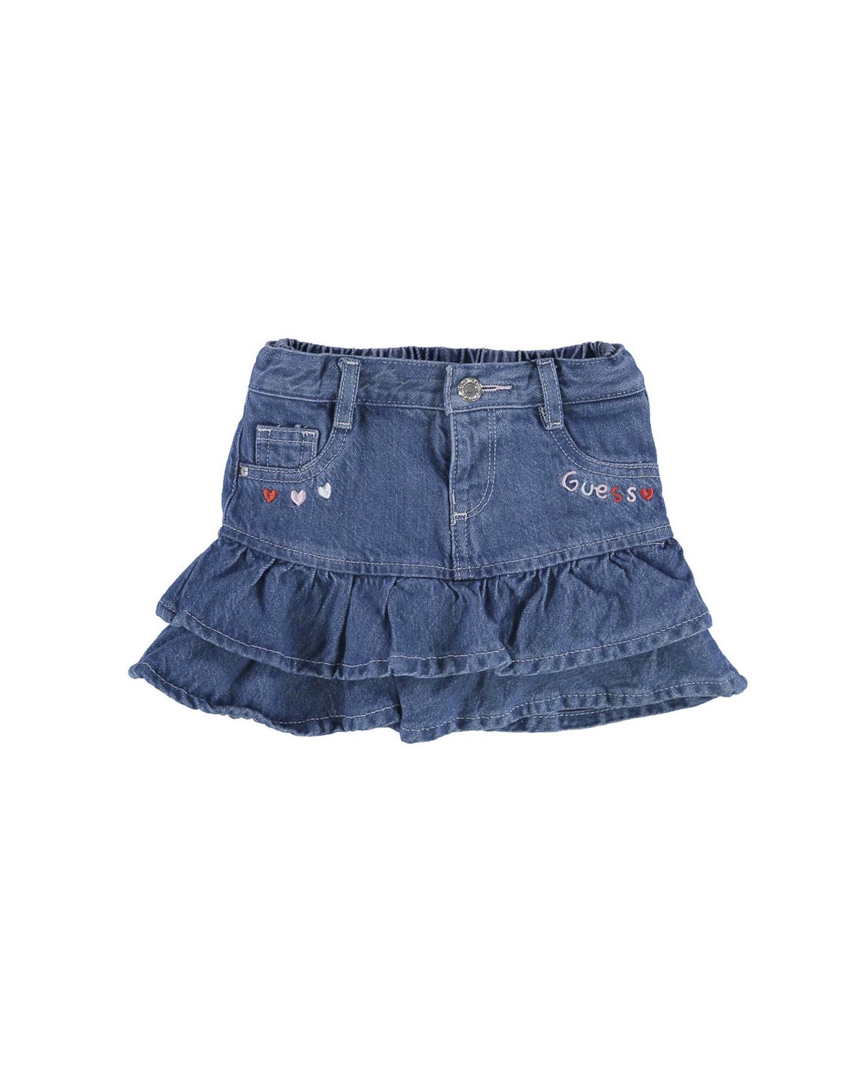 Gonna Guess lavaggio chiaro in denim misto cotone con volant e logo ricamato