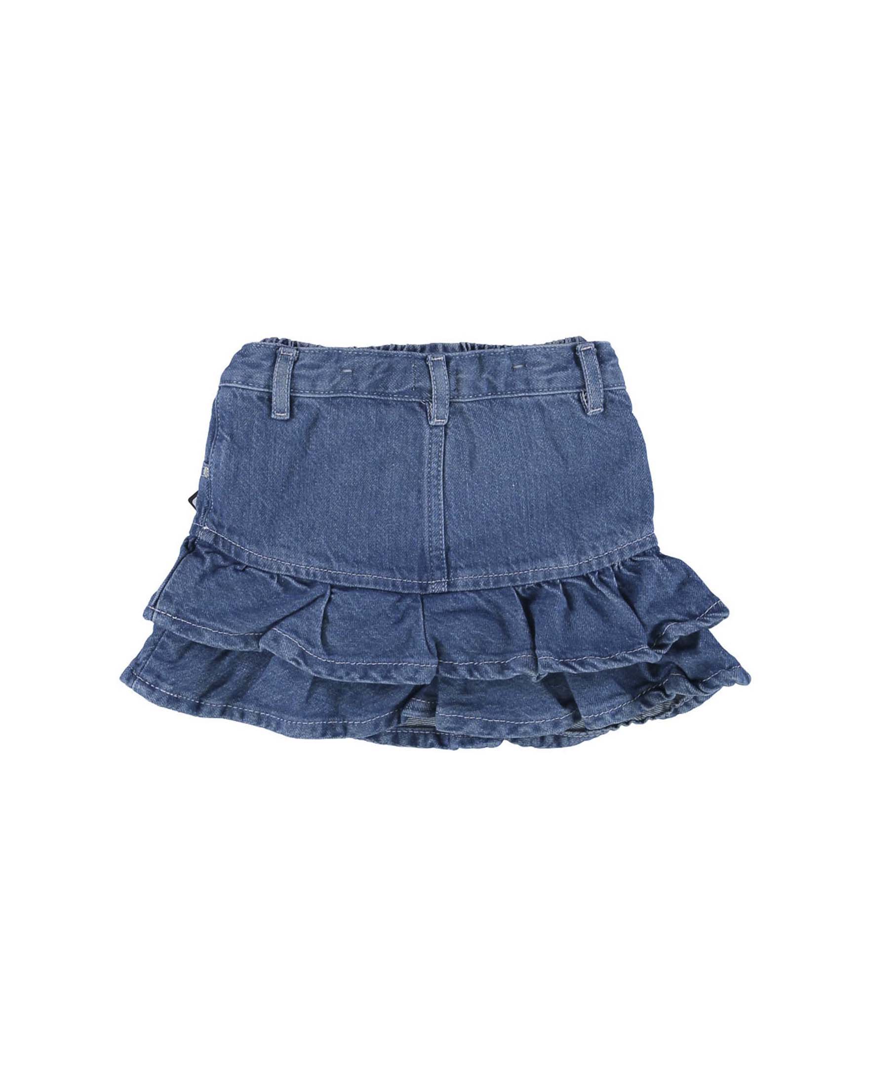 Gonna Guess lavaggio chiaro in denim misto cotone con volant e logo ricamato image