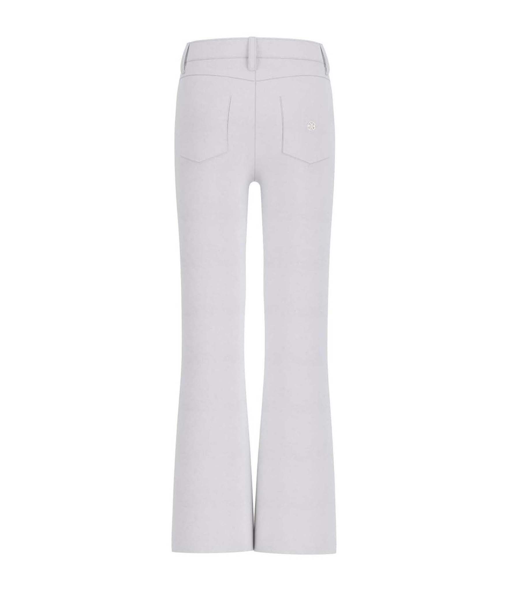 Pantaloni flare Guess bianchi in misto cotone con logo metallico image