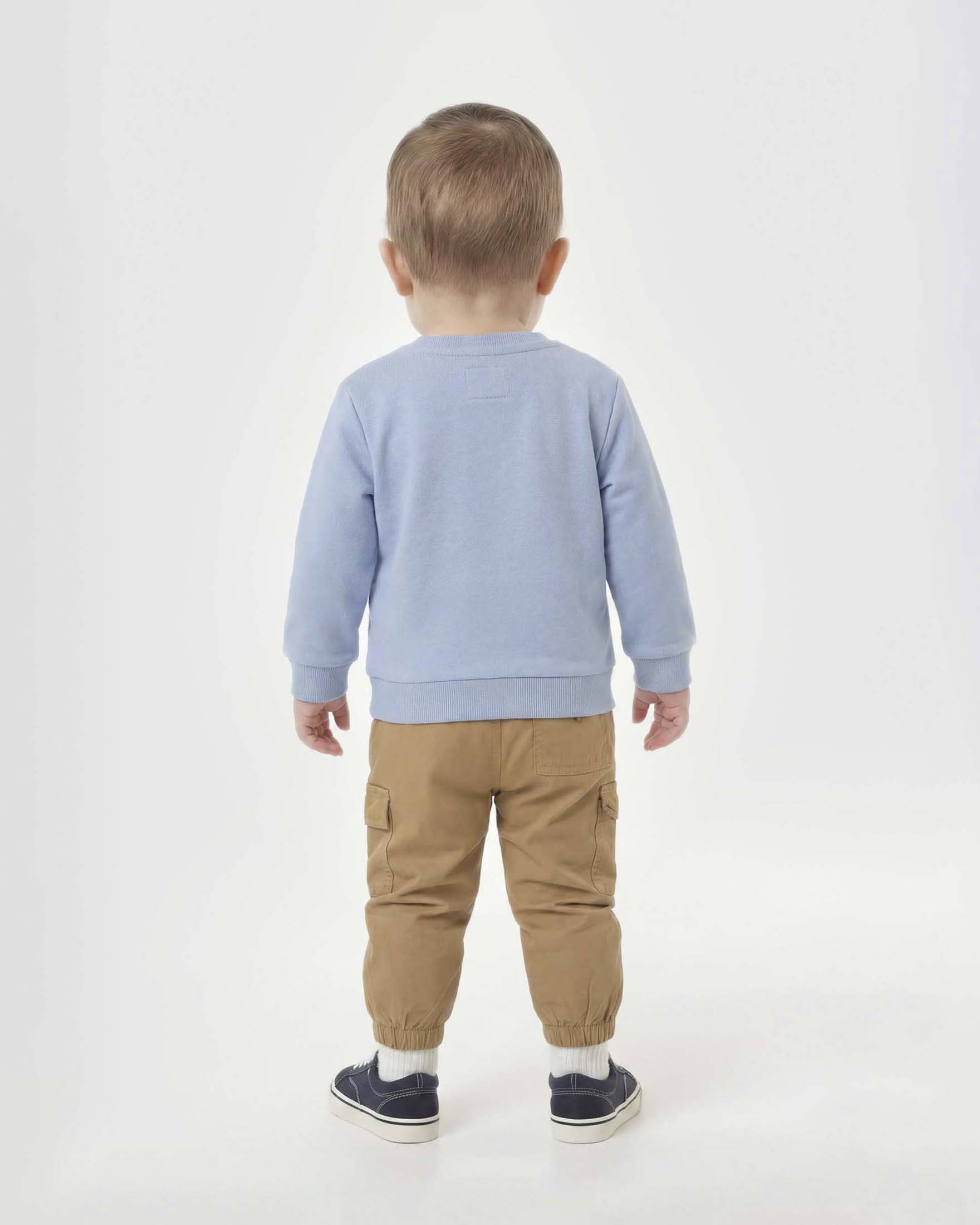 Felpa girocollo Guess Kids azzurra in cotone con stampa orsetto image