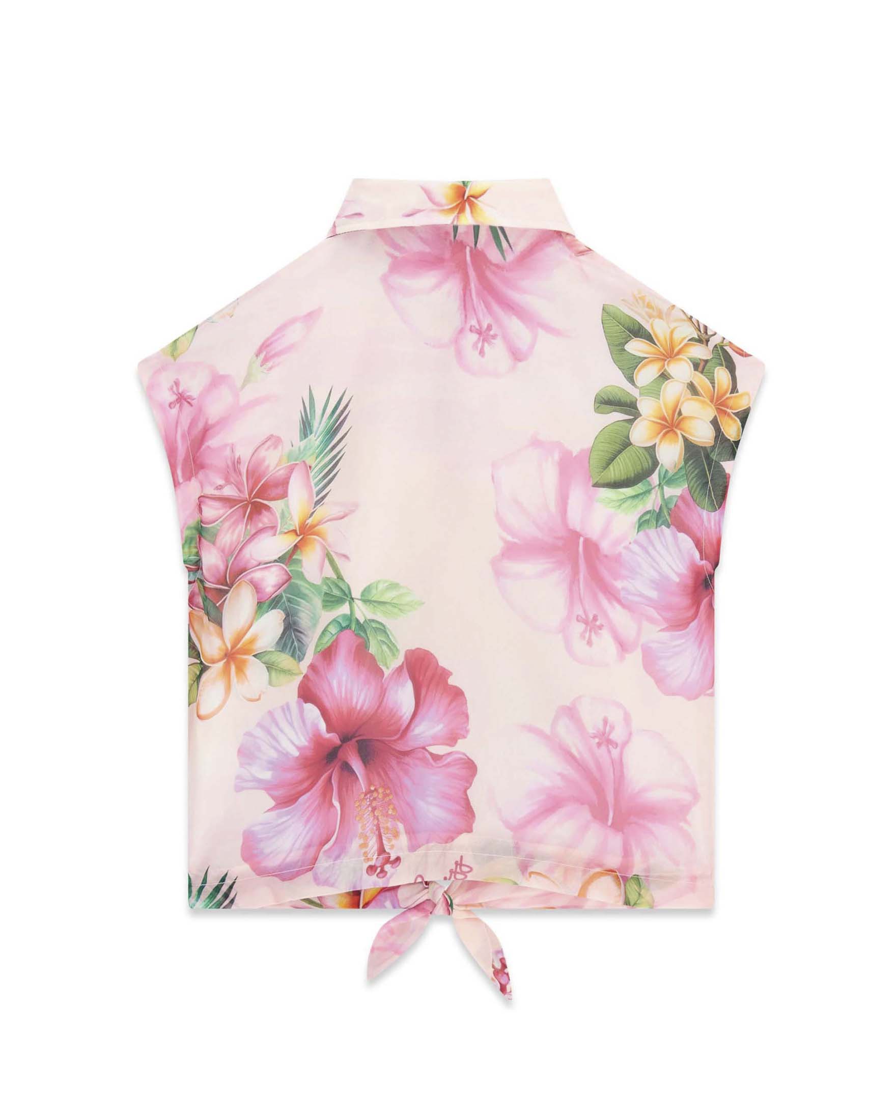 Camicia a maniche corte Guess rosa in chiffon con stampa floreale e nodo image