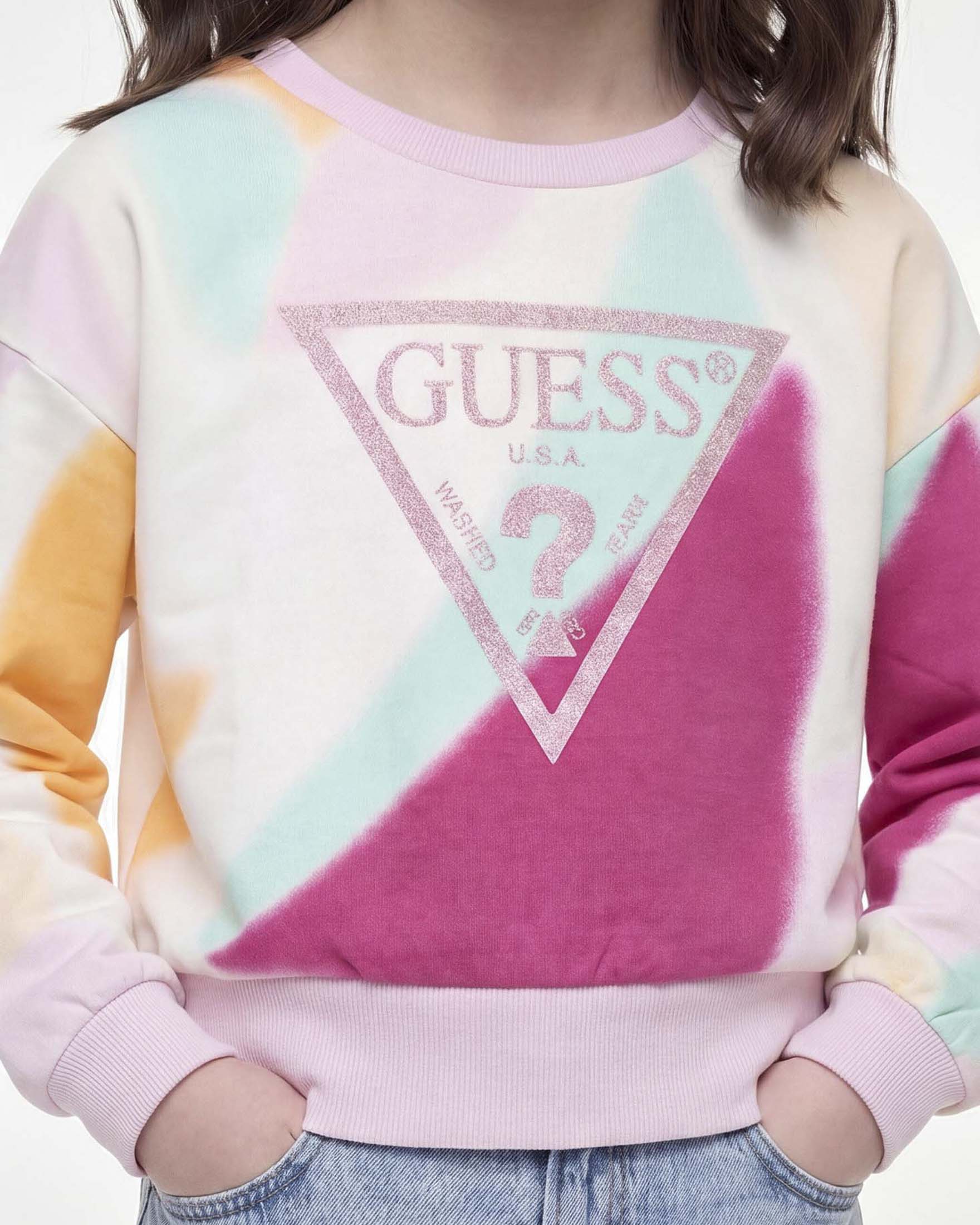 Felpa Guess multicolore in cotone con fantasia sfumata e stampa logo