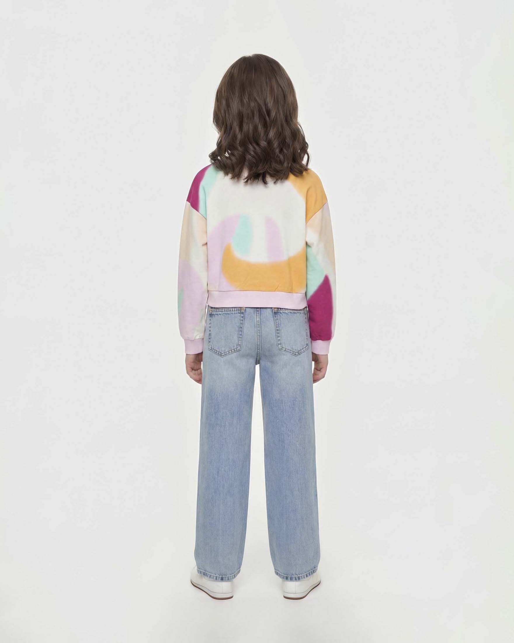 Felpa Guess multicolore in cotone con fantasia sfumata e stampa logo image
