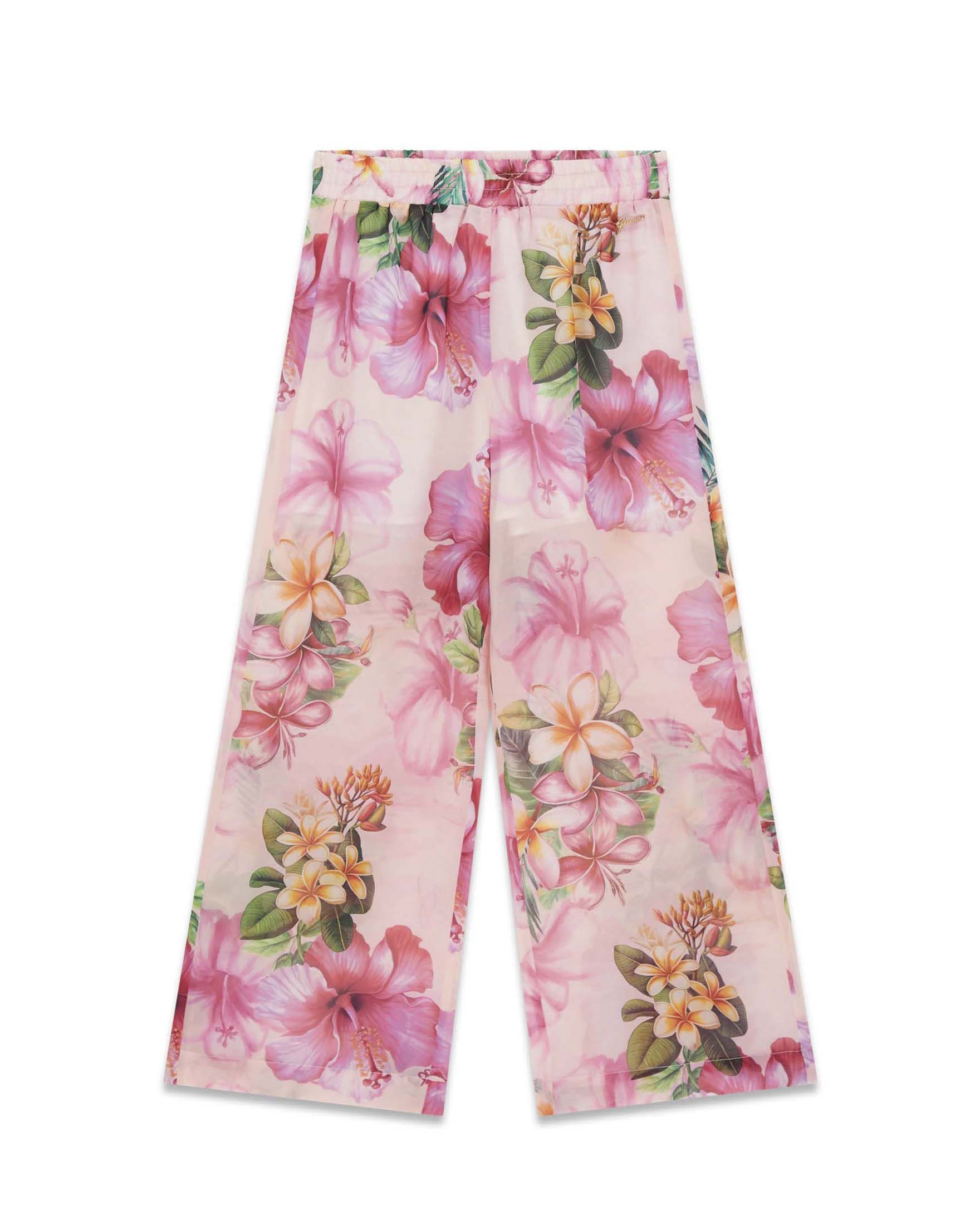Pantaloni palazzo Guess rosa in chiffon con stampa floreale