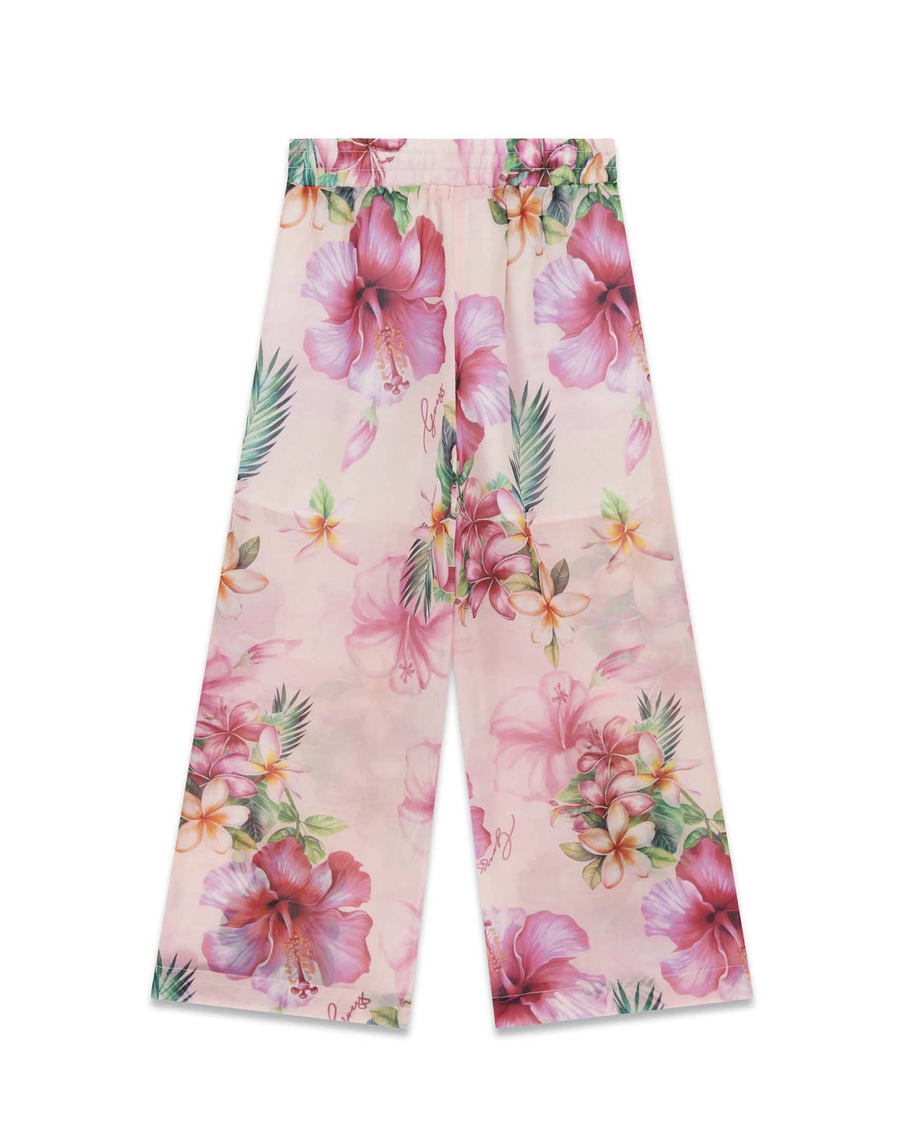 Pantaloni palazzo Guess rosa in chiffon con stampa floreale image