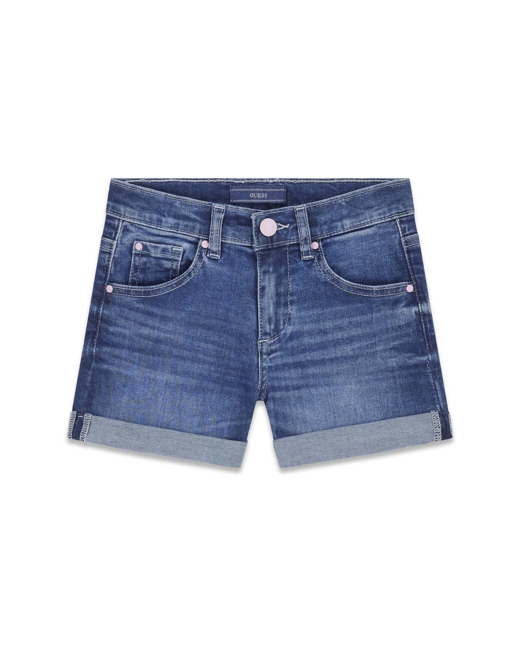 Shorts di jeans Guess lavaggio medio in misto cotone elasticizzato con risvolto
