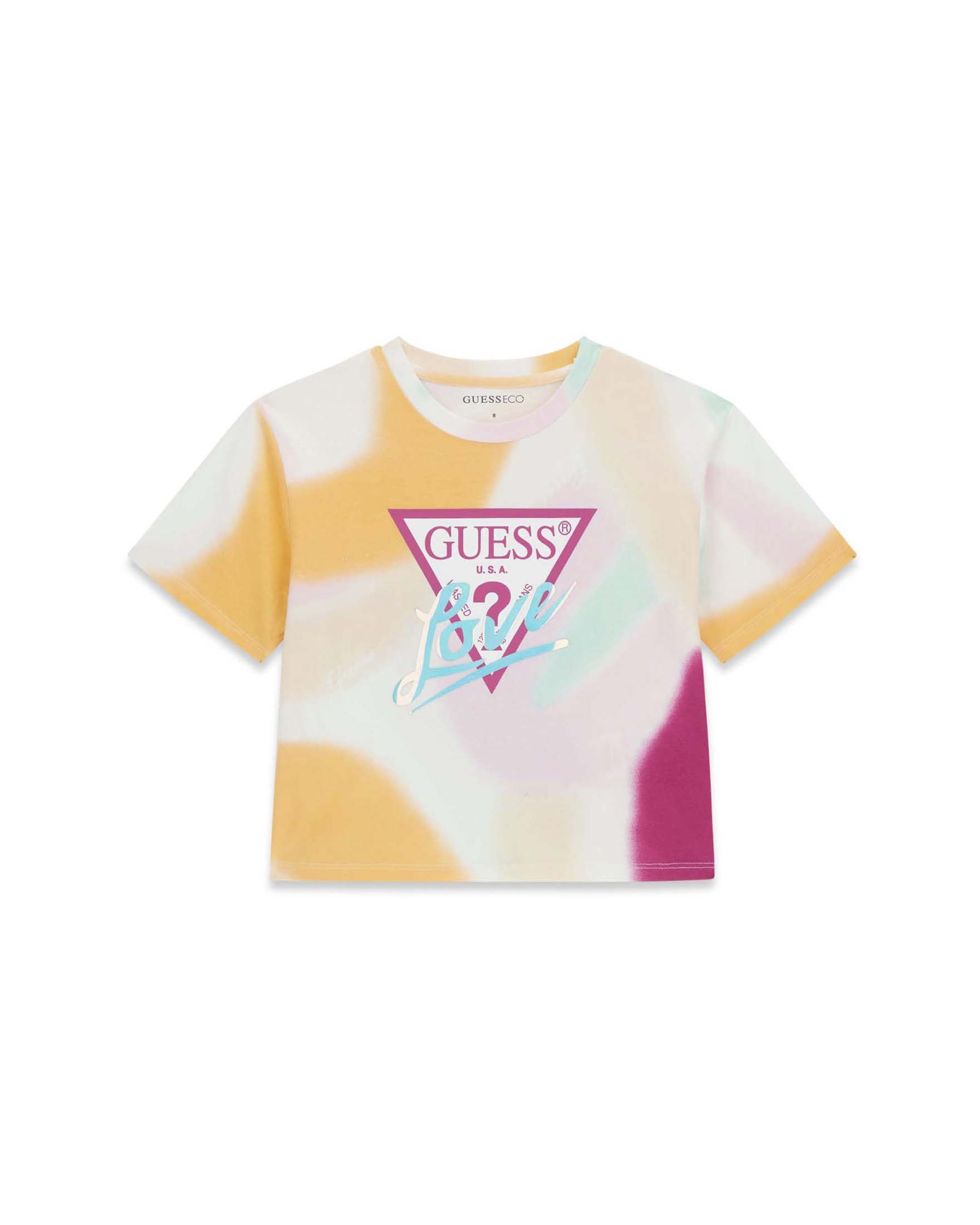 T-shirt mezza manica Guess multicolore in misto cotone con stampa logo