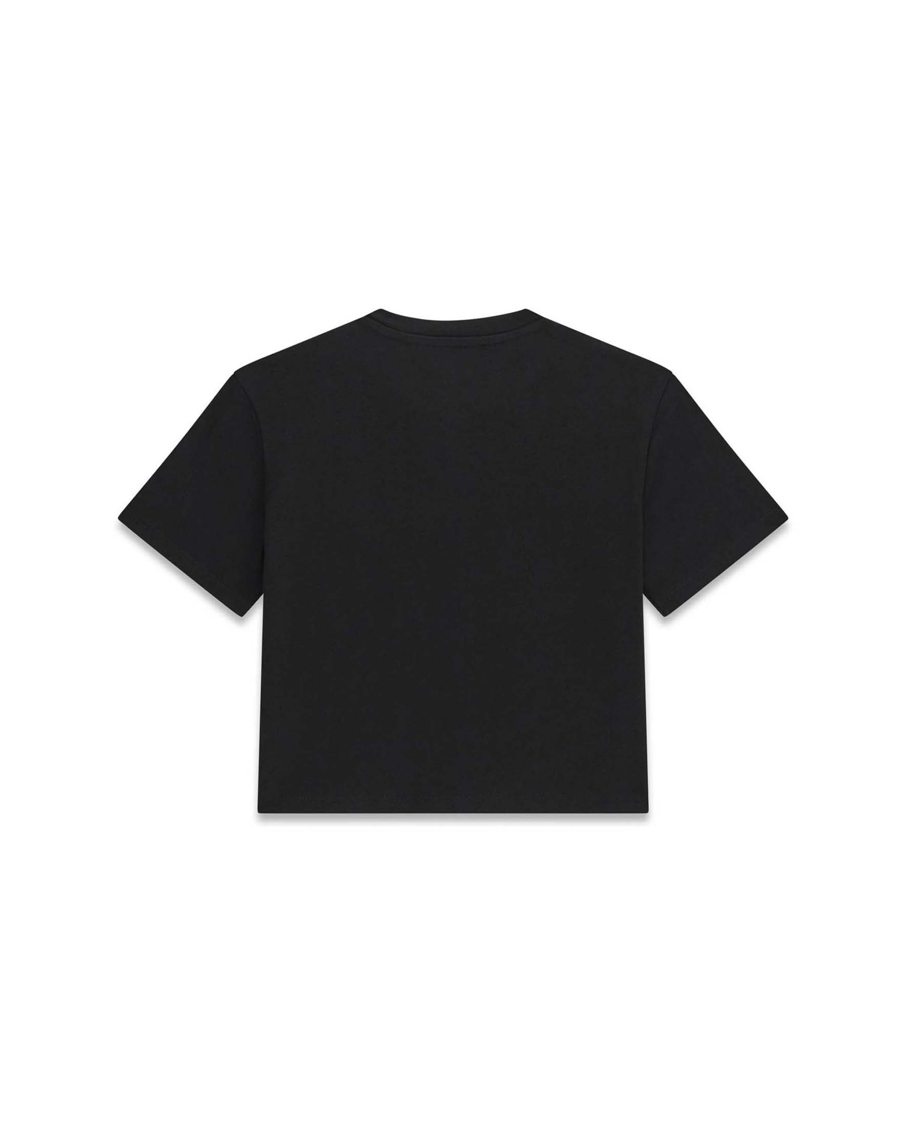 T-shirt mezza manica Guess nera in misto cotone con stampa logo floreale image