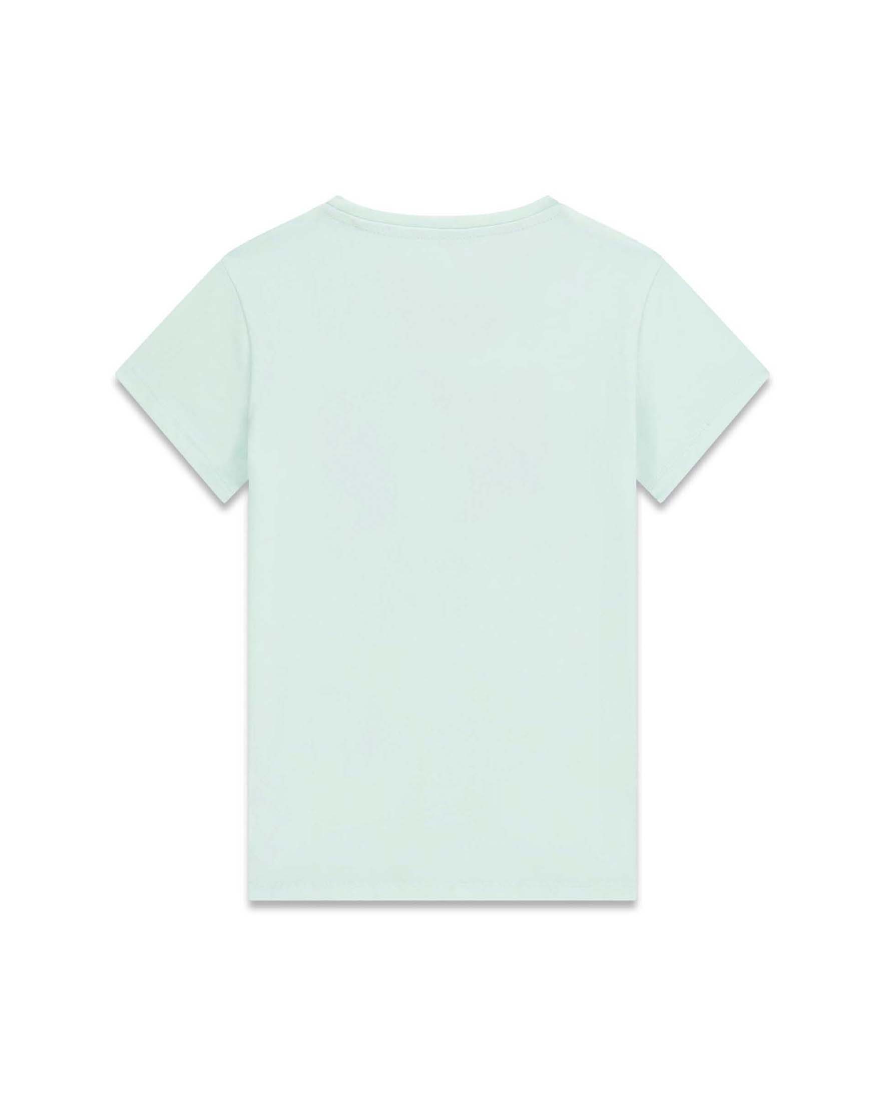 T-shirt Guess verde acqua in misto cotone con stampa logo laminata image