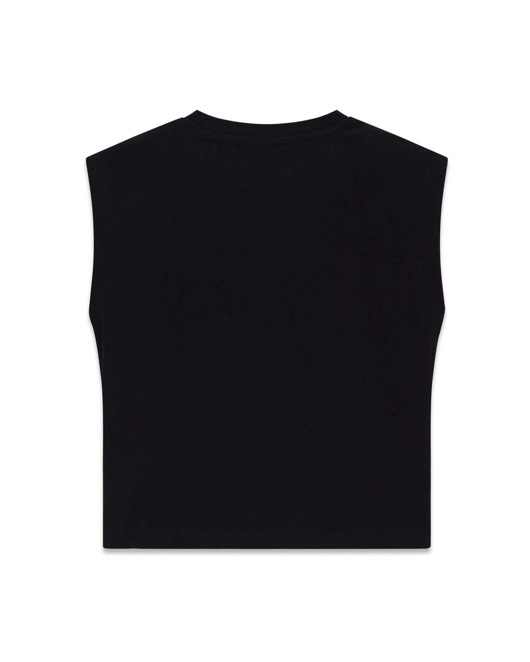 T-shirt mezza manica Guess nera in cotone con strass e logo ricamato image