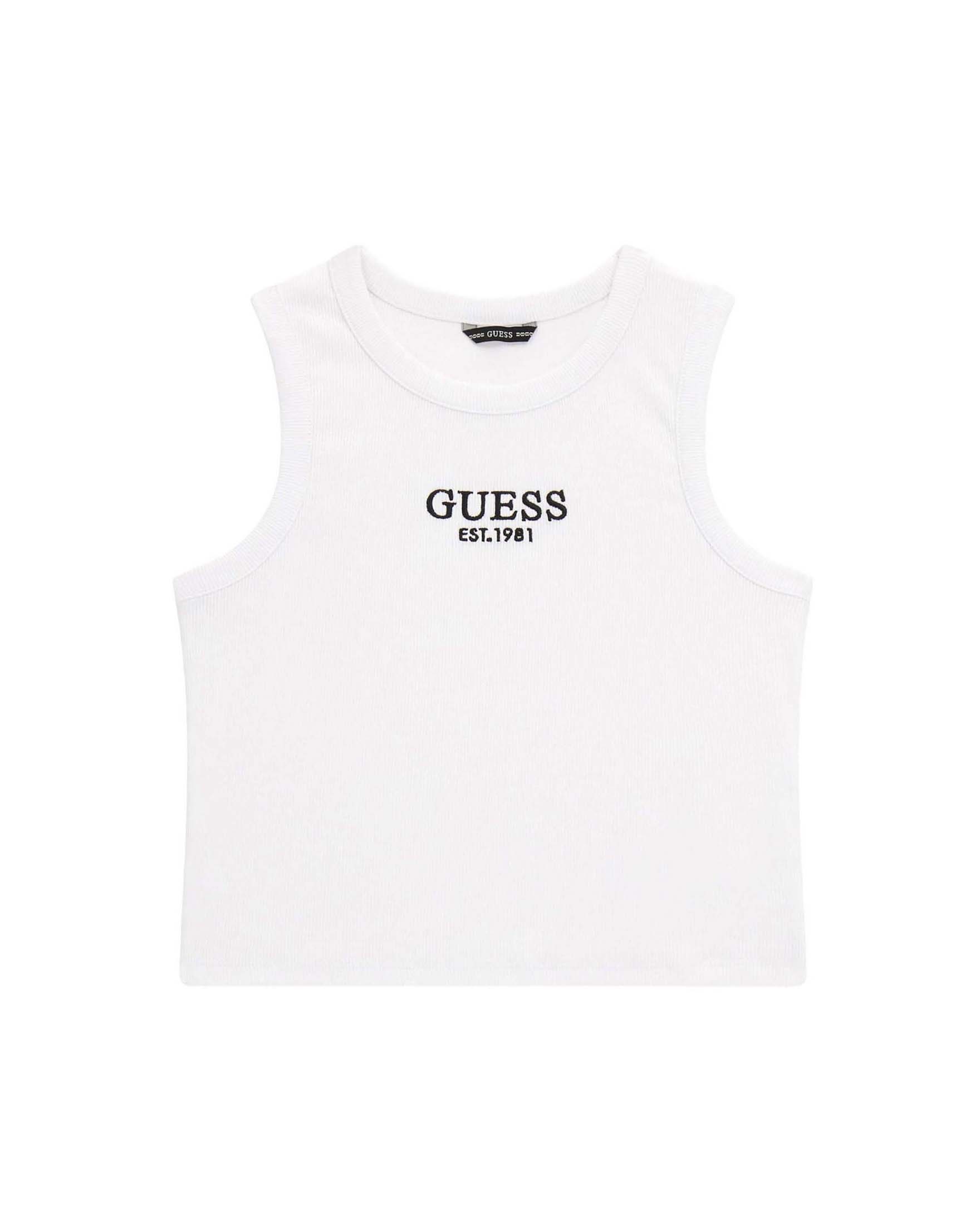 T-shirt mezza manica Guess nera in misto cotone con logo in strass