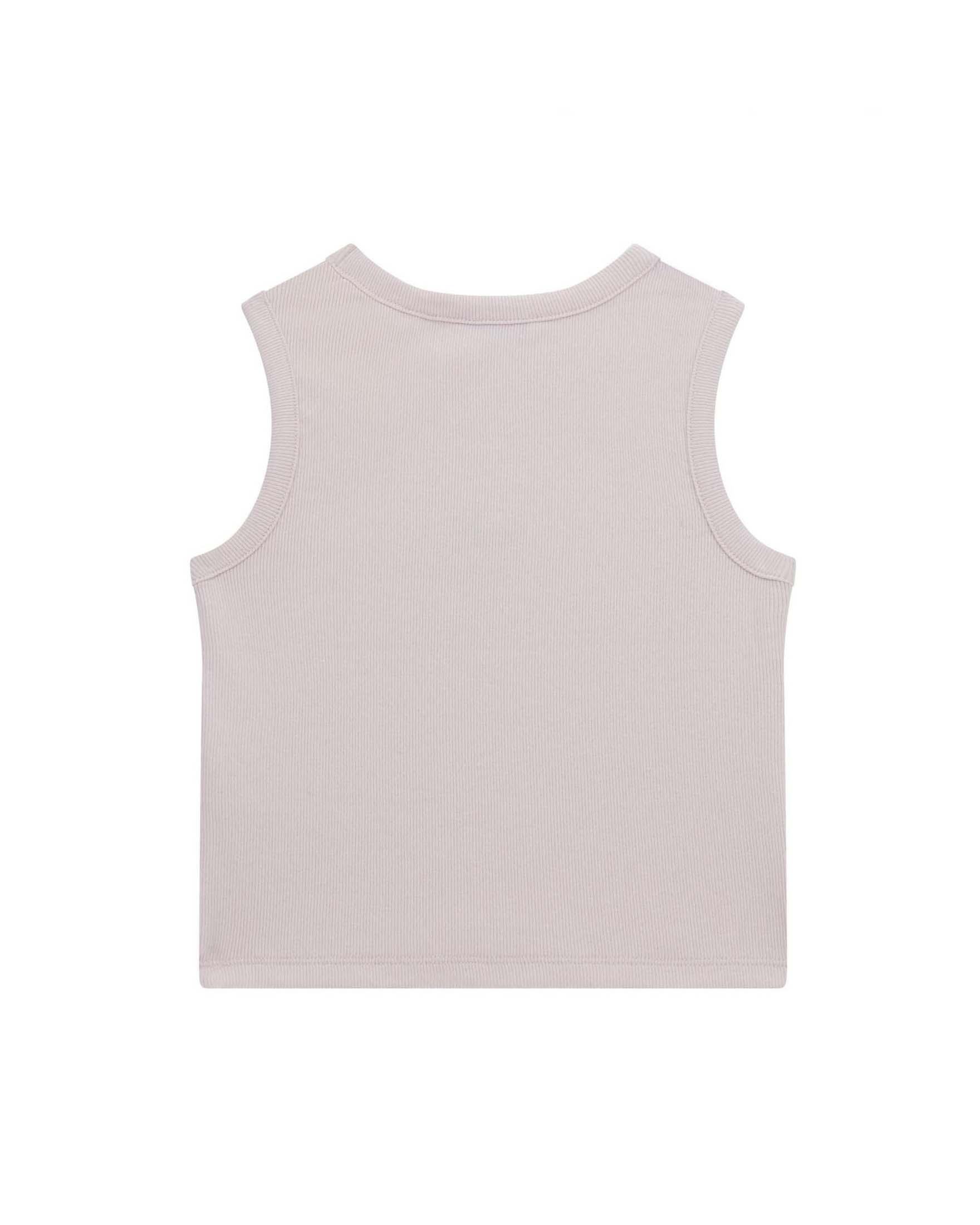 T-shirt smanicata Guess bianca in misto cotone a costine con logo ricamato image
