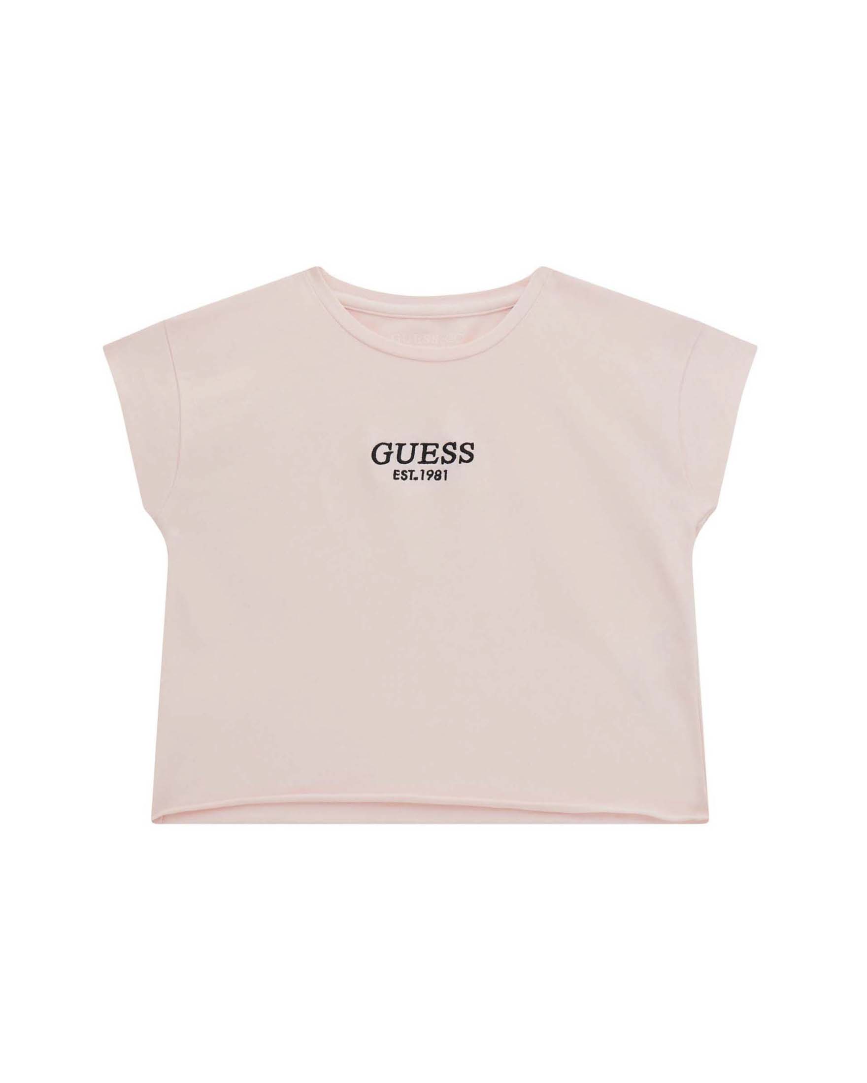 T-shirt mezza manica Guess bianca in misto cotone con logo ricamato
