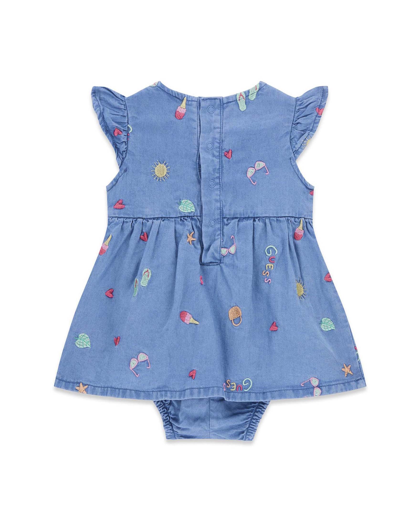 Vestito Guess Kids azzurro in lyocell con ricami e logo ricamato image