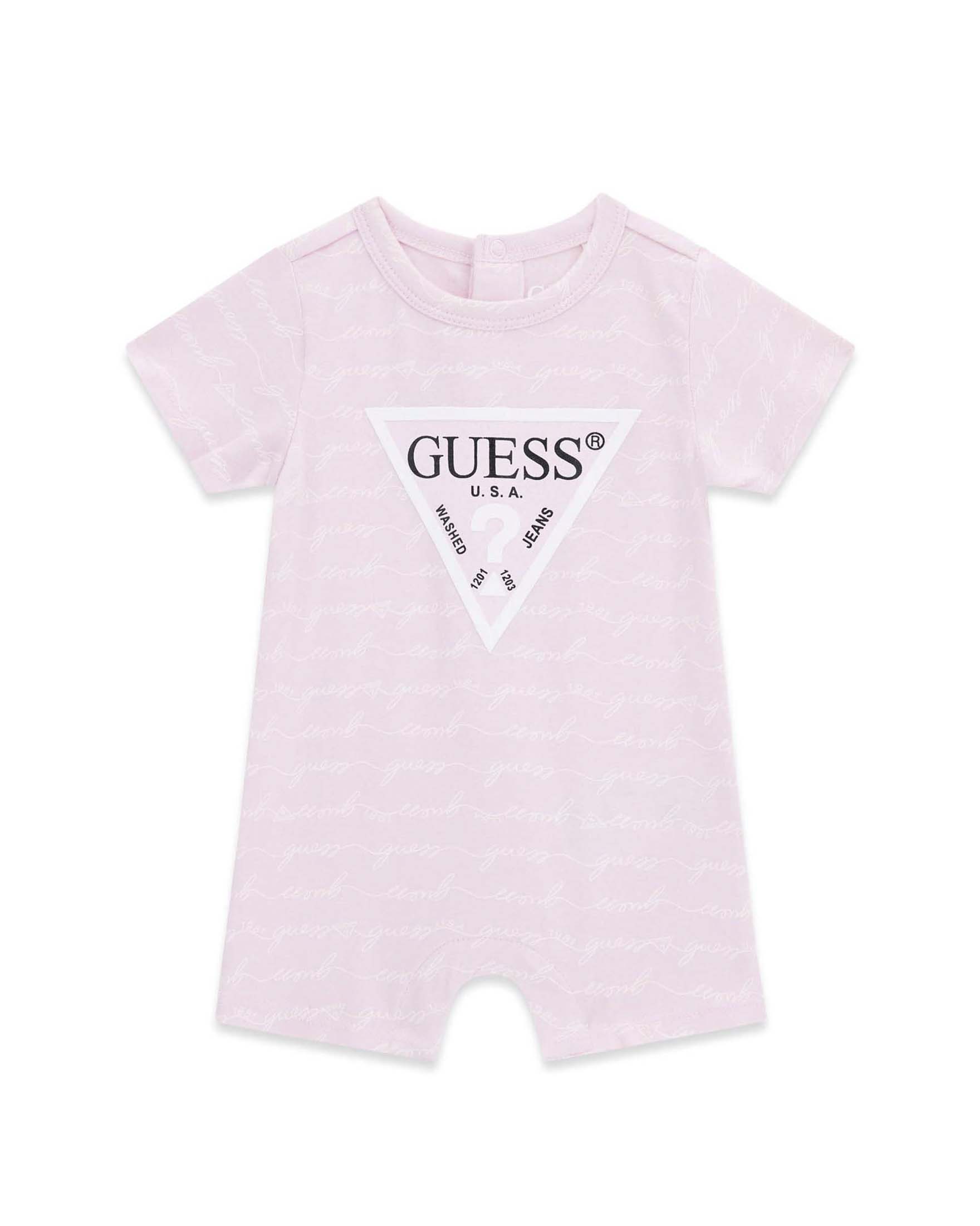 Pagliaccetto a T-shirt Guess rosa in misto cotone con stampa logo