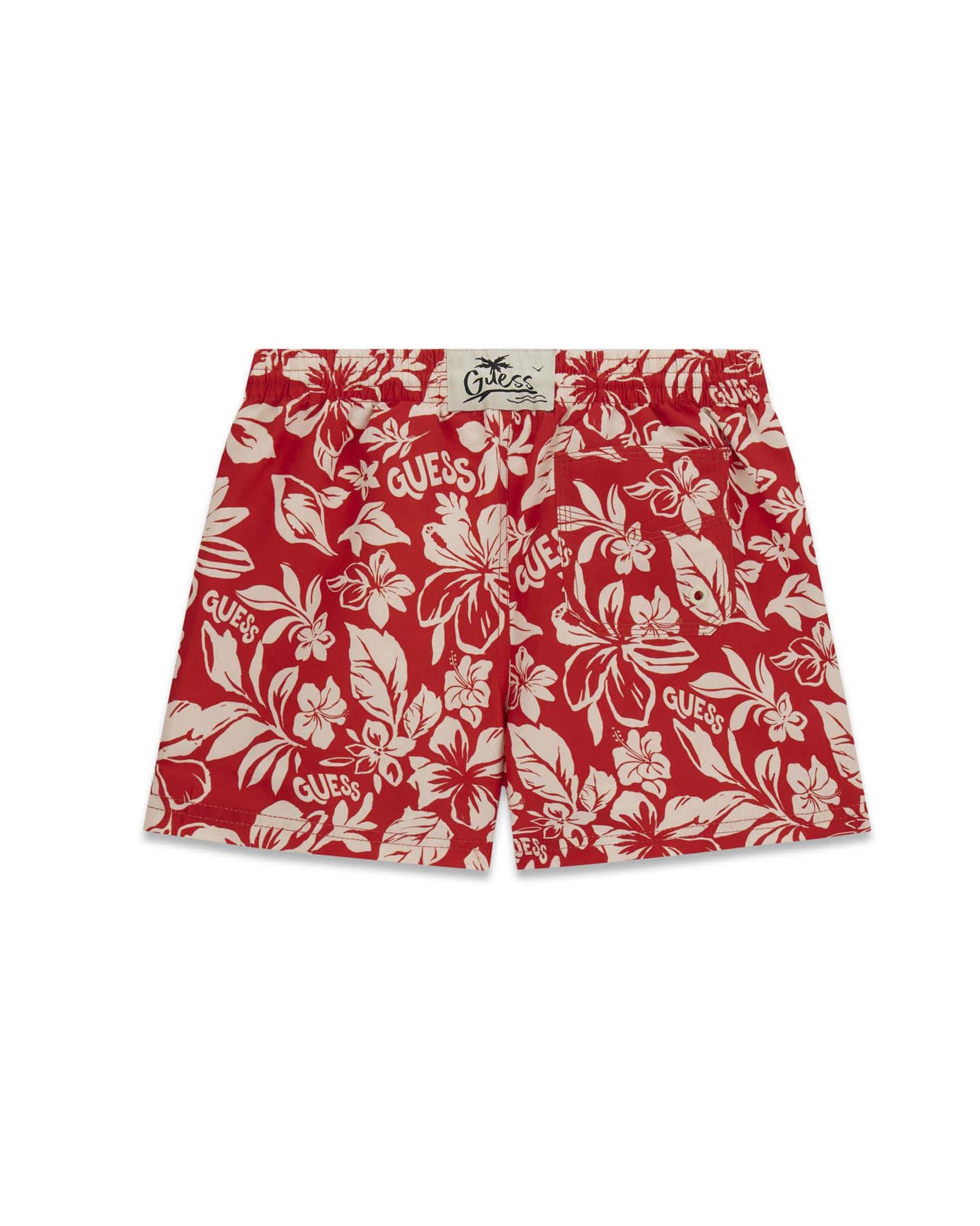 Boxer mare Guess rosso con stampa floreale bianca e logo image