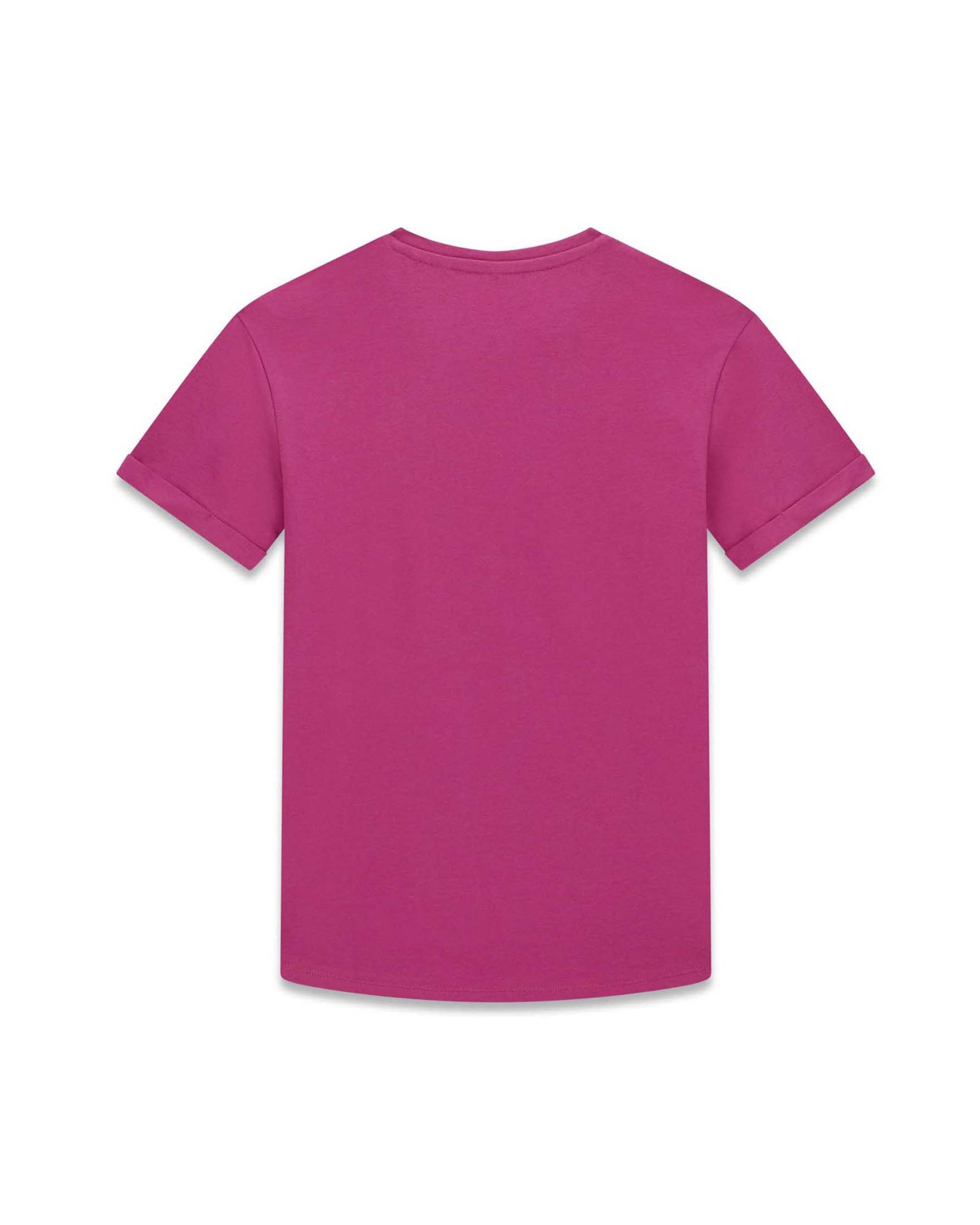 T-shirt a maniche corte Guess fucsia in misto cotone con logo in strass image