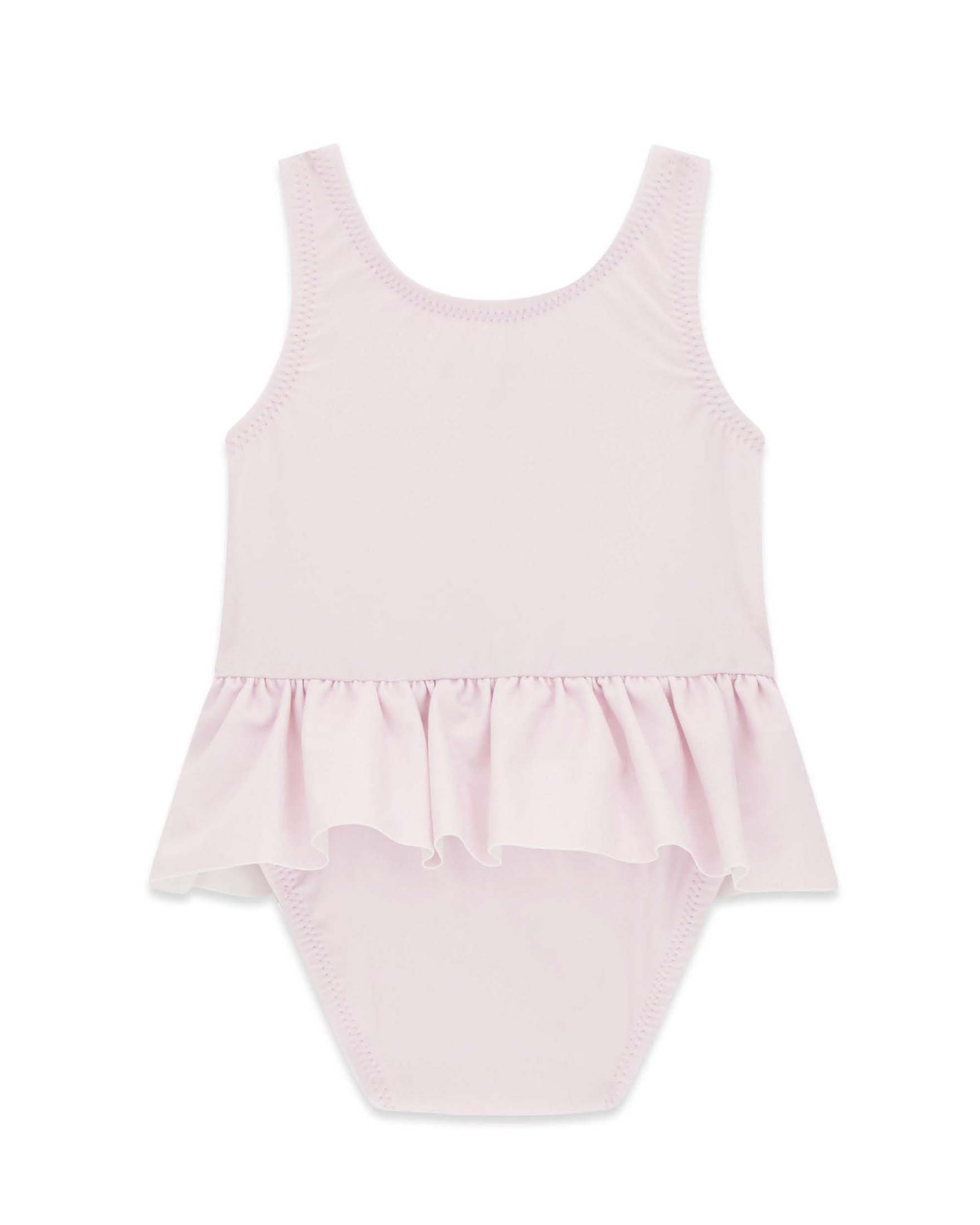 Costume intero Guess rosa in misto poliammide con stampa logo e volant image