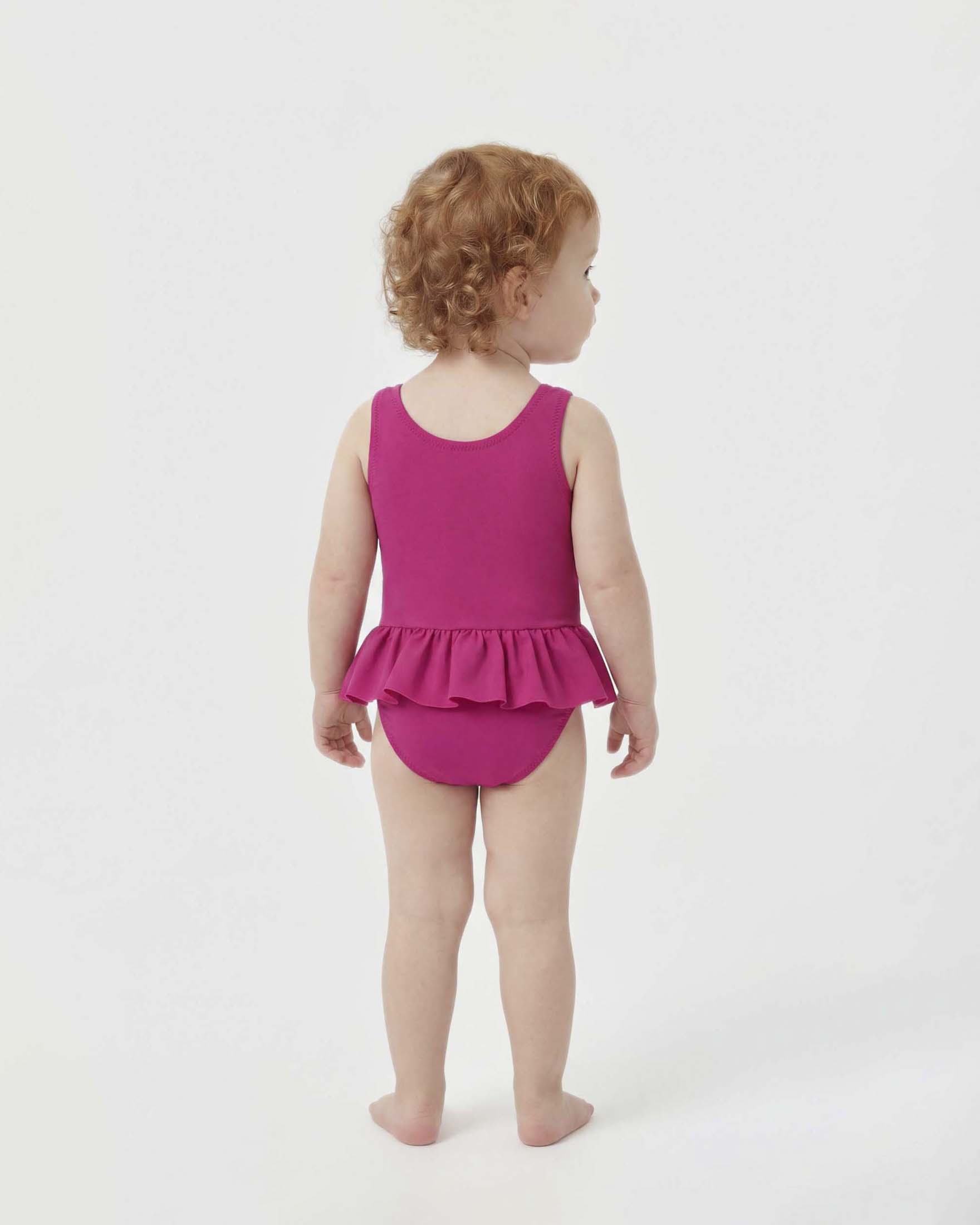 Costume intero Guess fucsia in misto poliammide con stampa logo e volant image