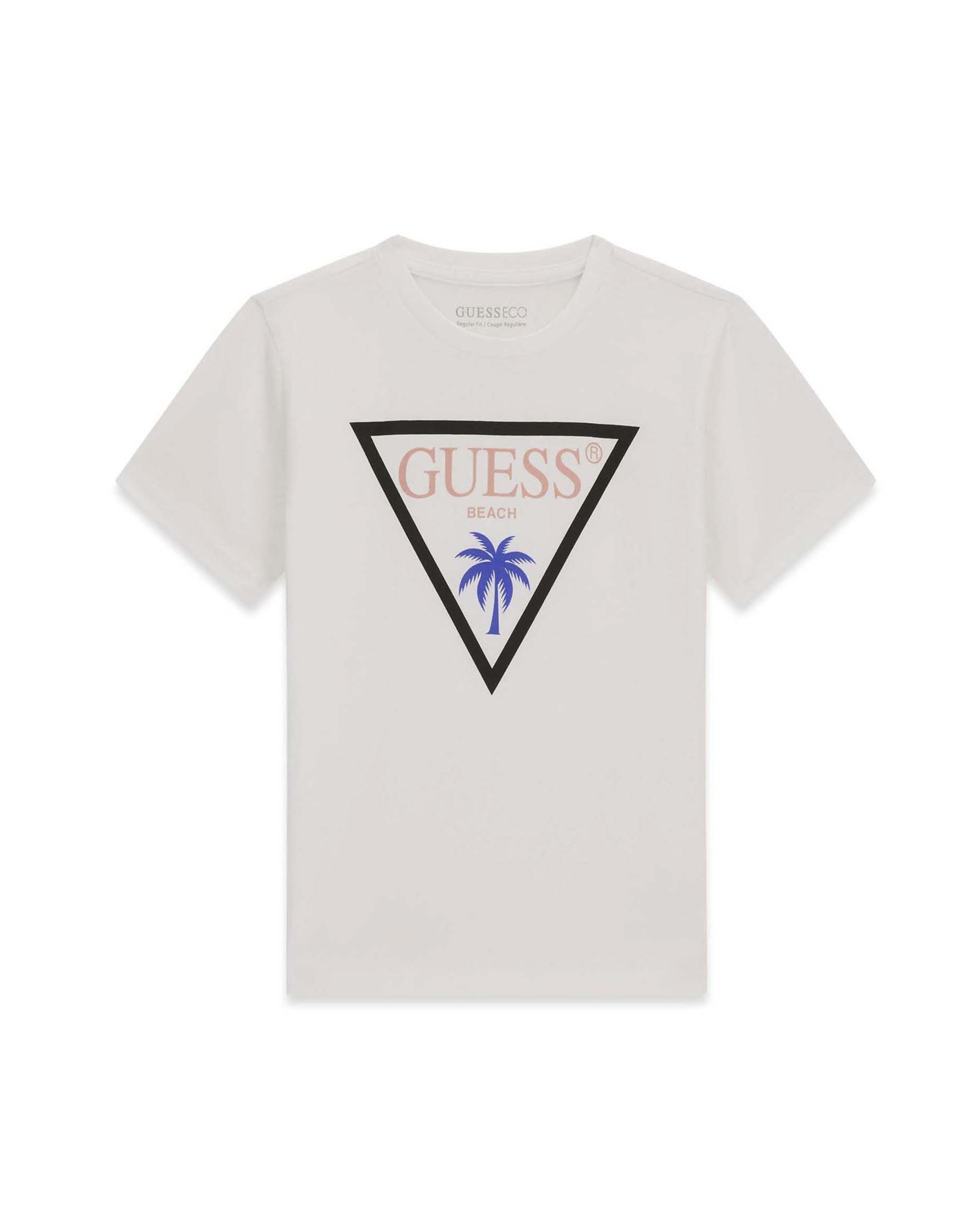 T-shirt mezza manica Guess bianca in misto cotone con stampa logo