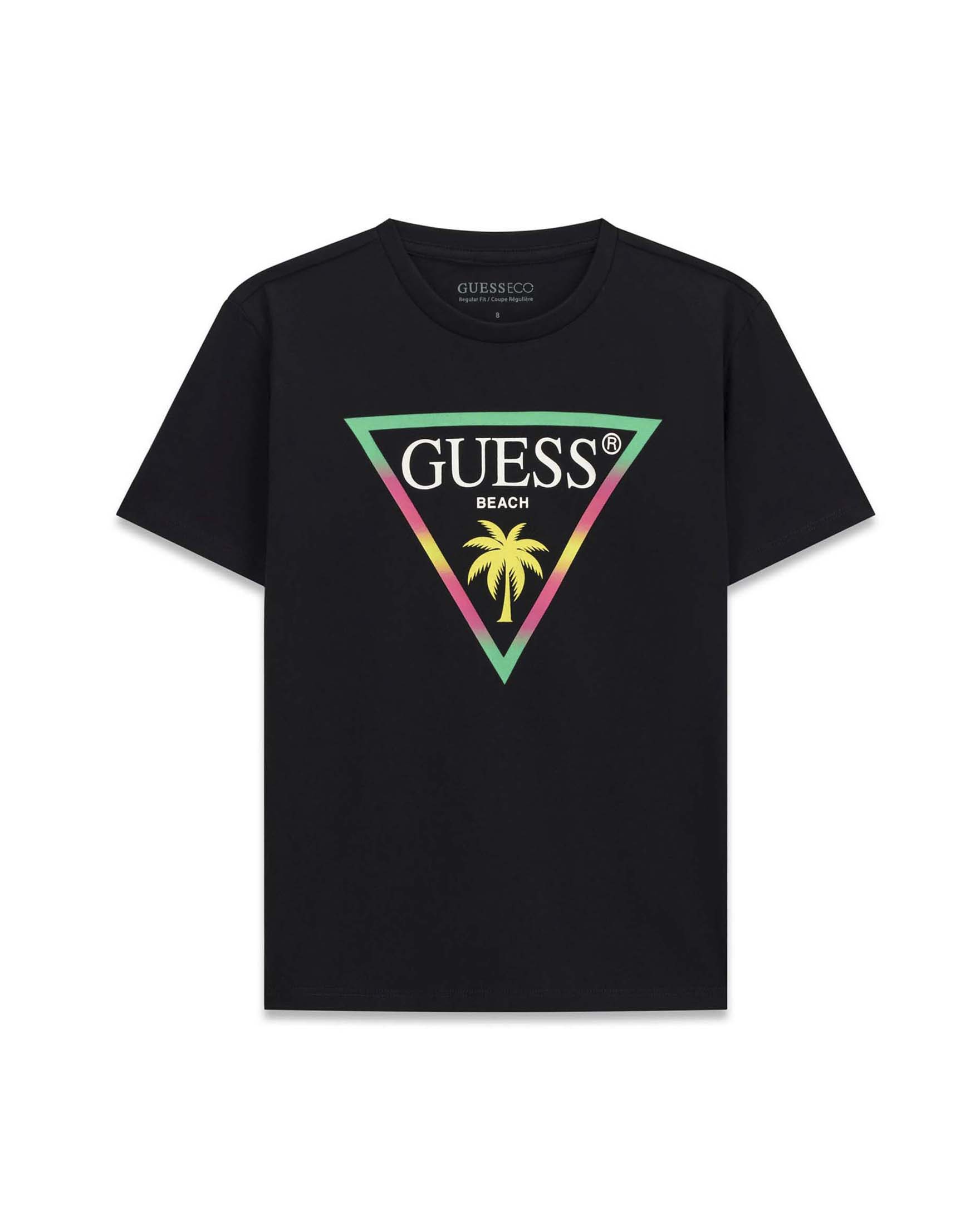 T-shirt mezza manica Guess nera in misto cotone con stampa logo