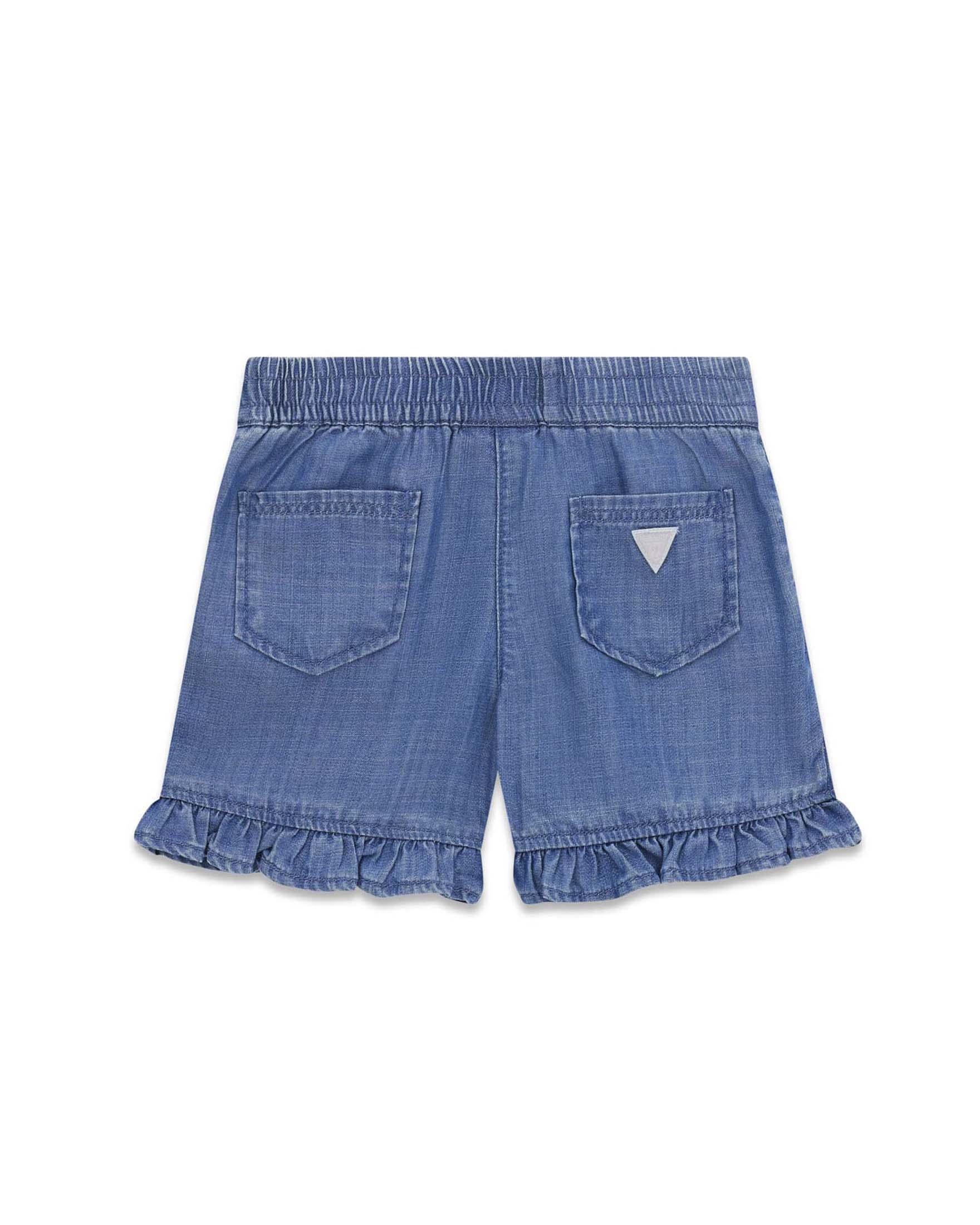 Shorts Guess lavaggio chiaro in lyocell con logo ricamato e balze image