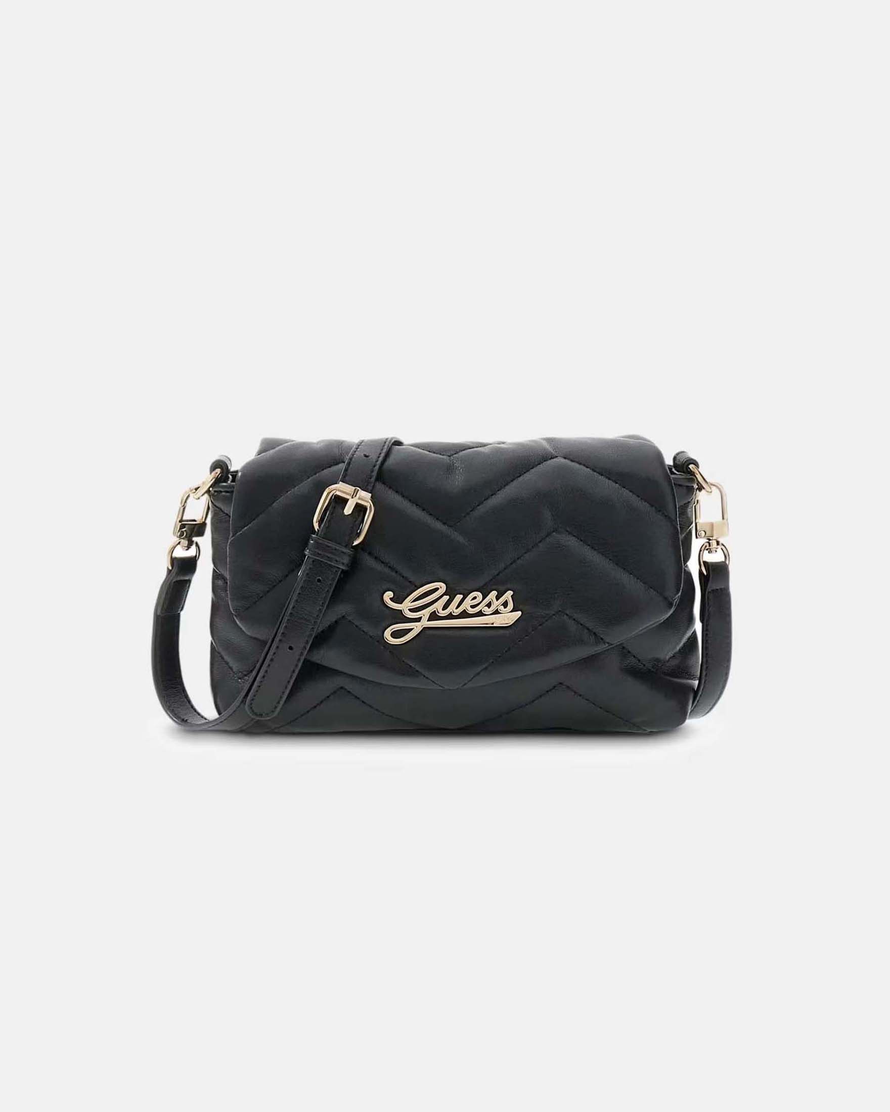 Borsa a tracolla Guess nera in similpelle matelassé con logo dorato image