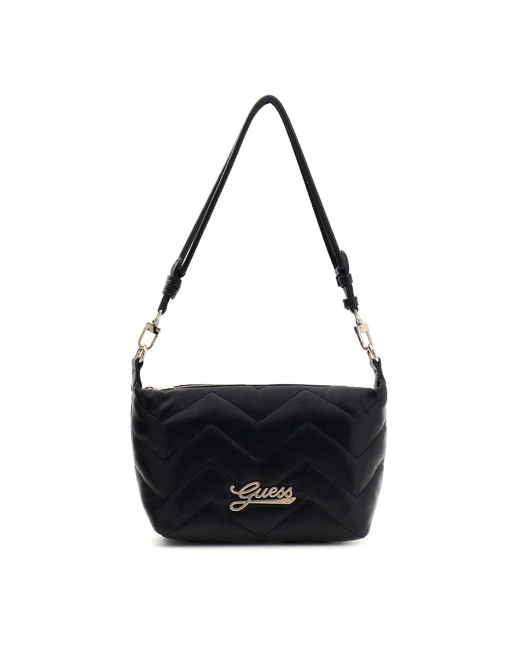 Borsa a tracolla Guess nera in similpelle trapuntata con logo metallico