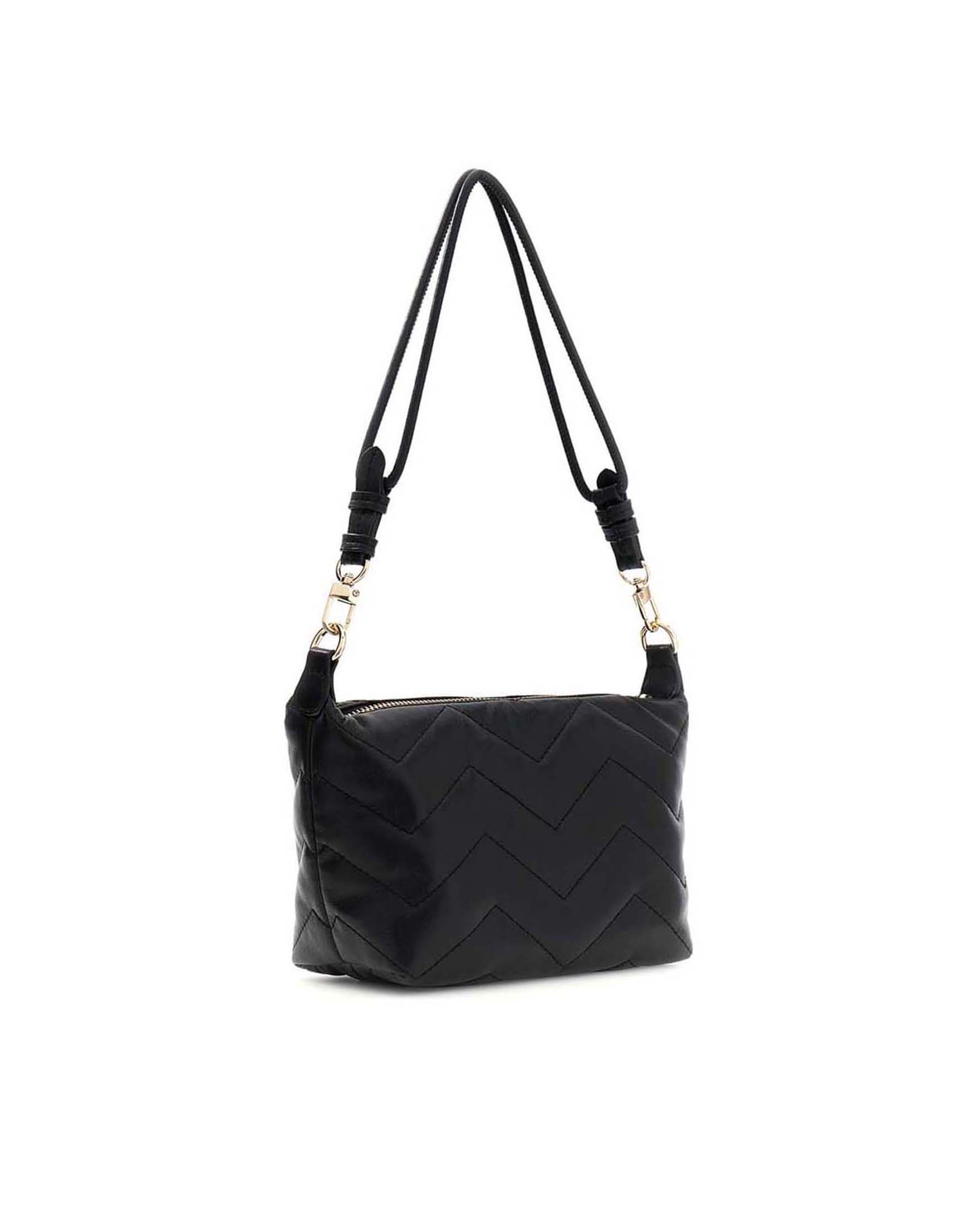 Borsa a tracolla Guess nera in similpelle trapuntata con logo metallico image