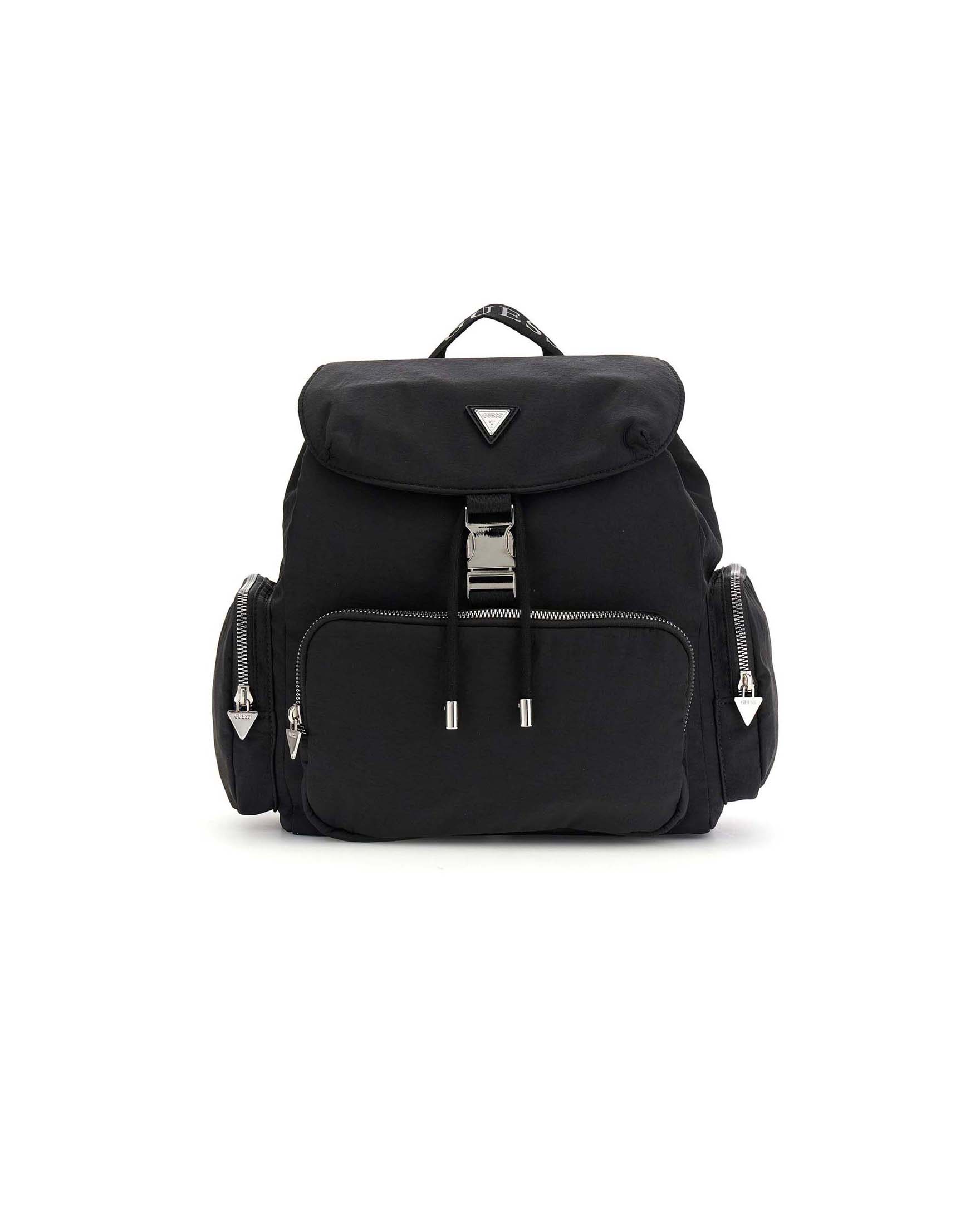 Zaino Guess nero con placca logo triangolare in metallo