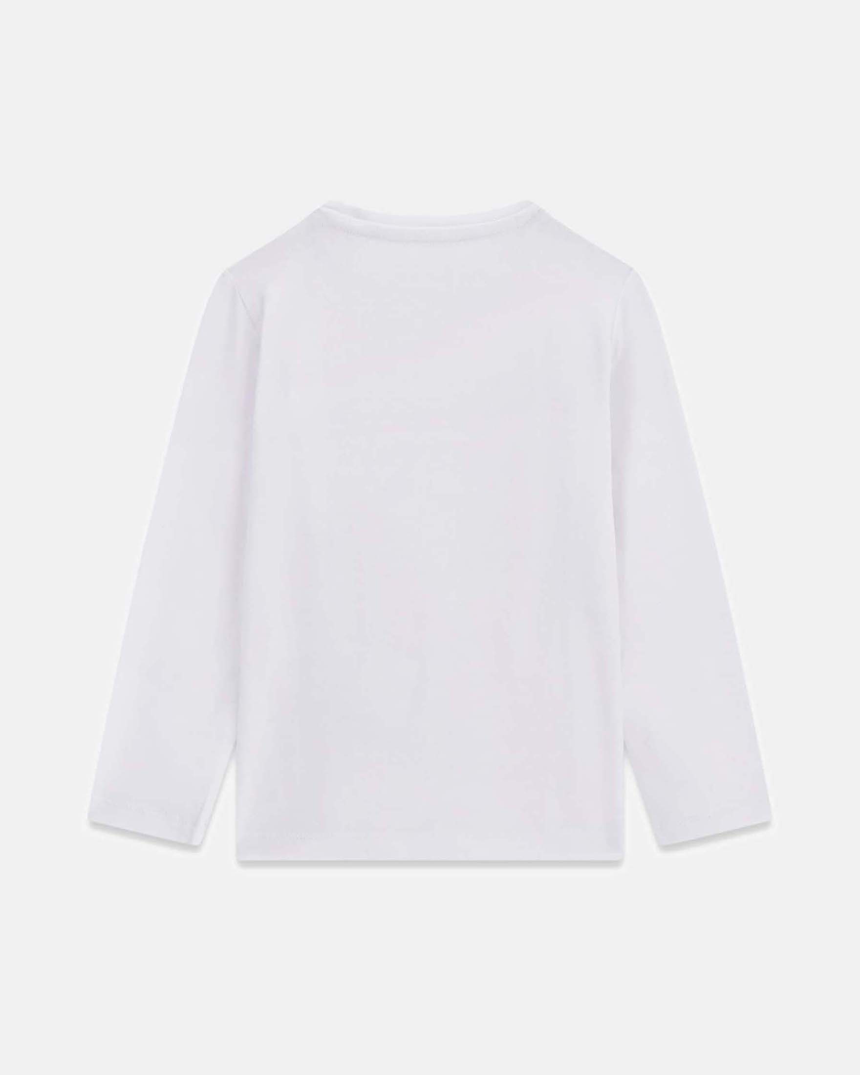 T-shirt manica lunga Guess bianca in misto cotone con stampa logo triangolo image