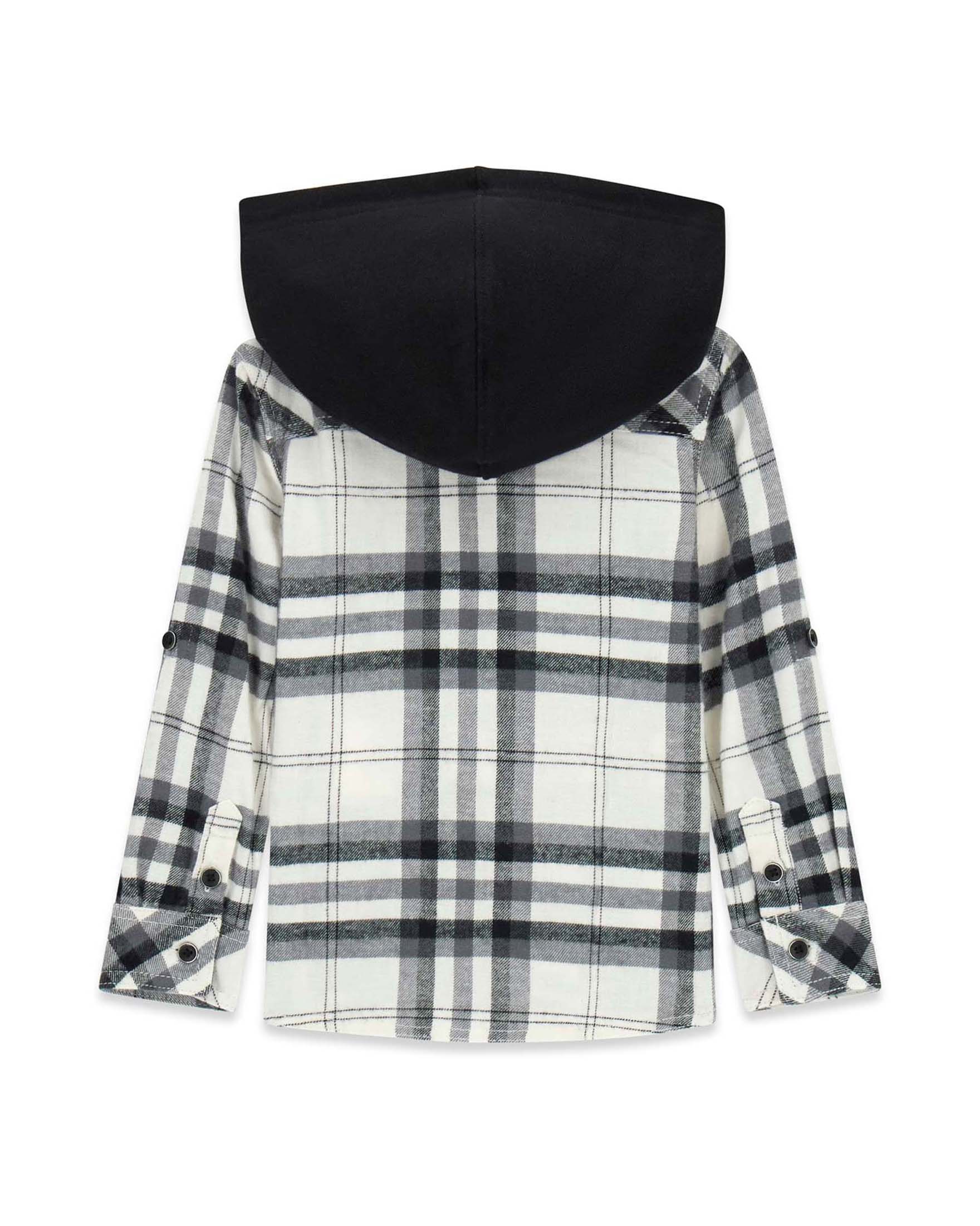 Camicia a maniche lunghe Guess panna a quadri in cotone con cappuccio nero image
