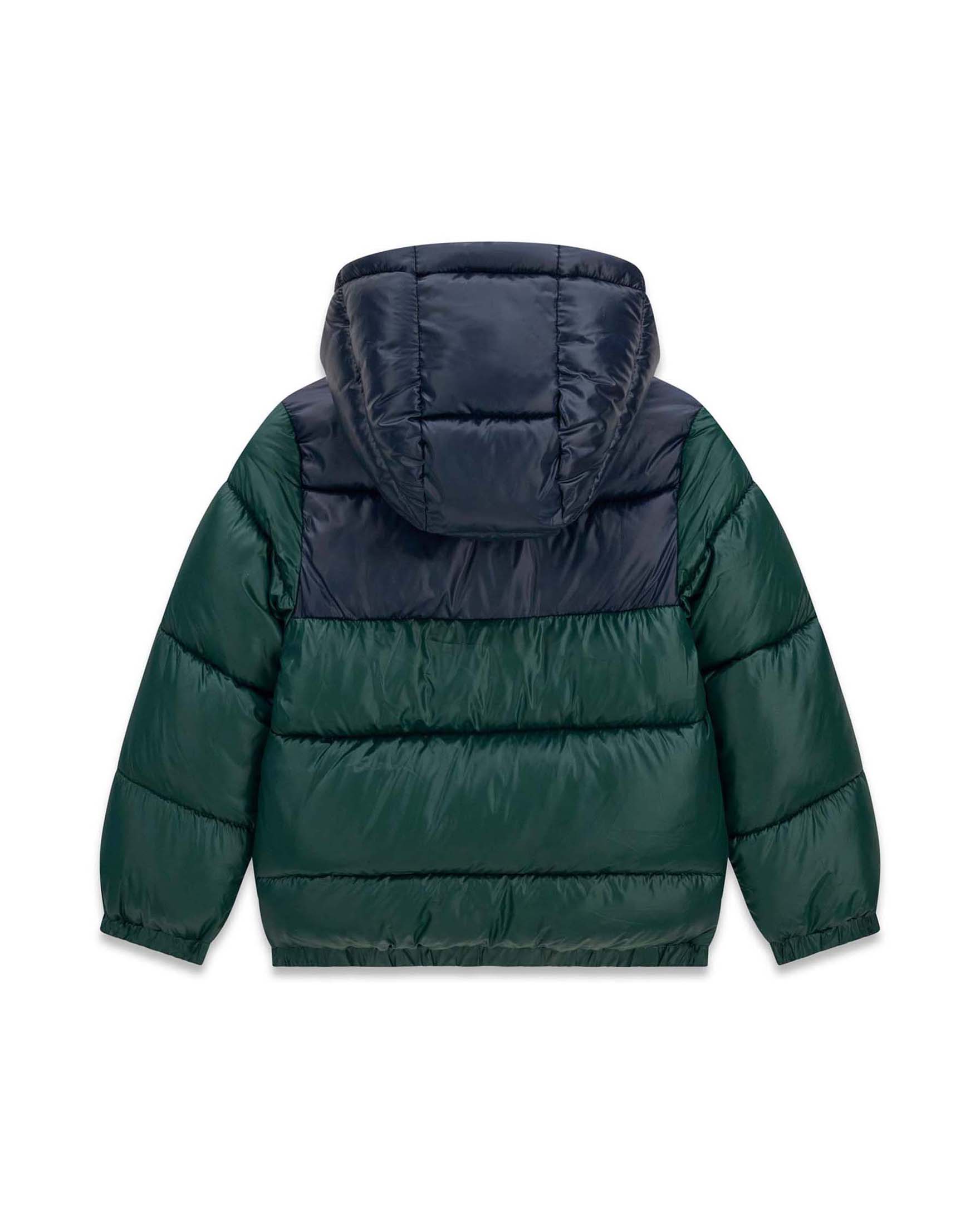 Giubbotto Guess bicolore verde e blu con cappuccio e patch logo image