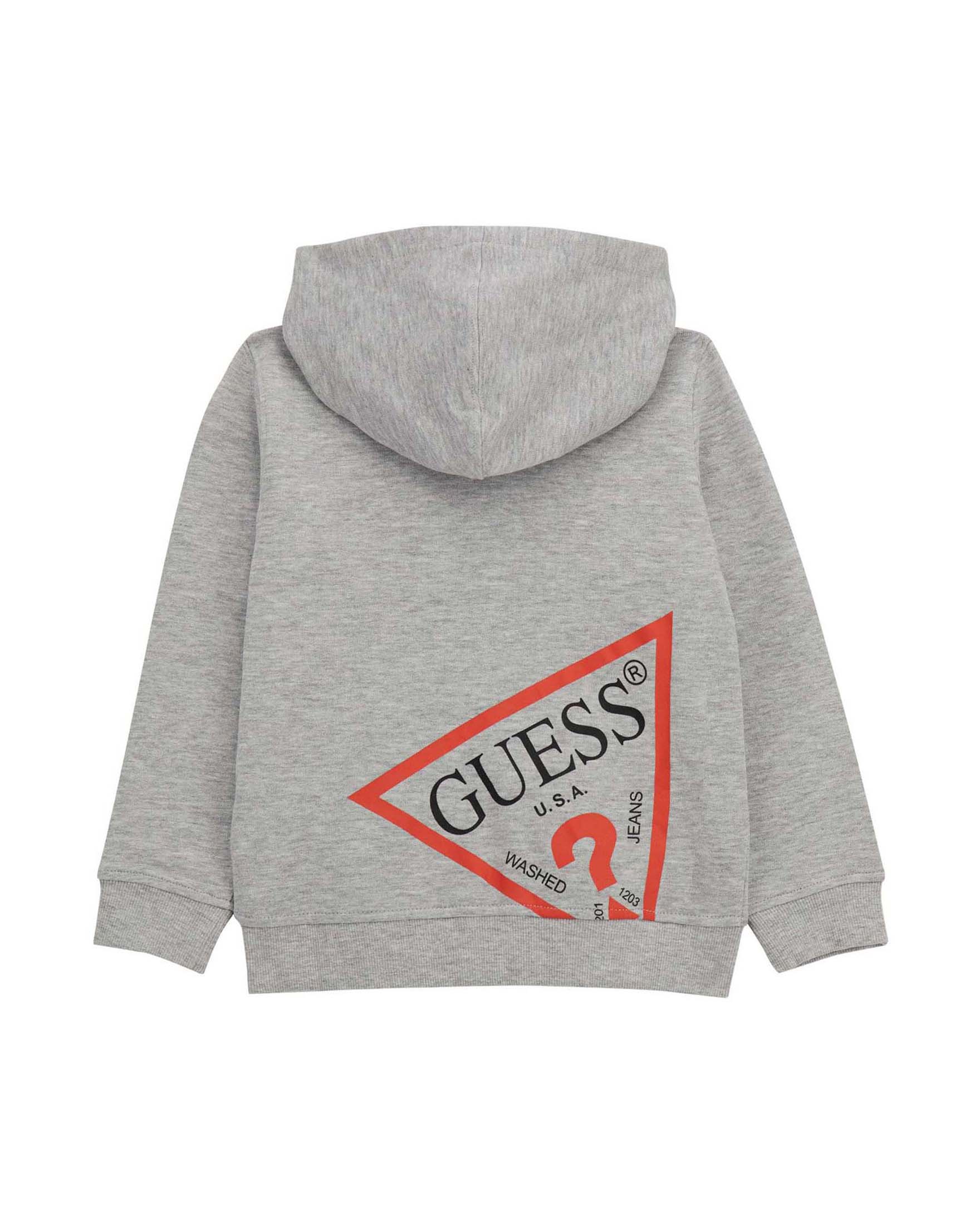 Felpa con cappuccio e zip Guess grigia in cotone con logo stampato sul retro image