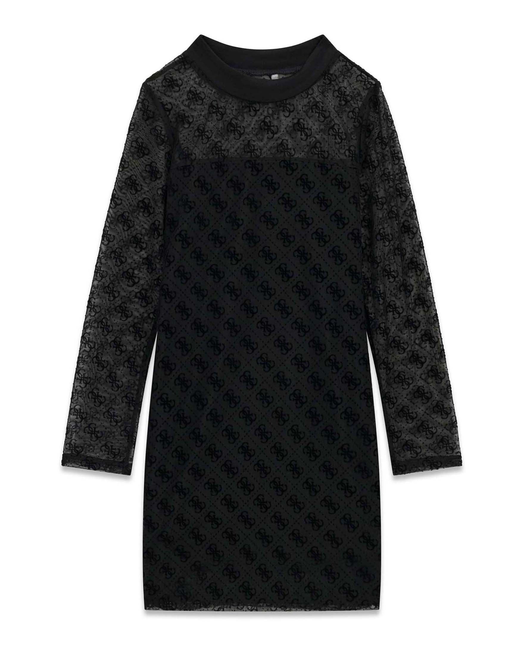 Abito a maniche lunghe Guess nero in tulle con motivo logo