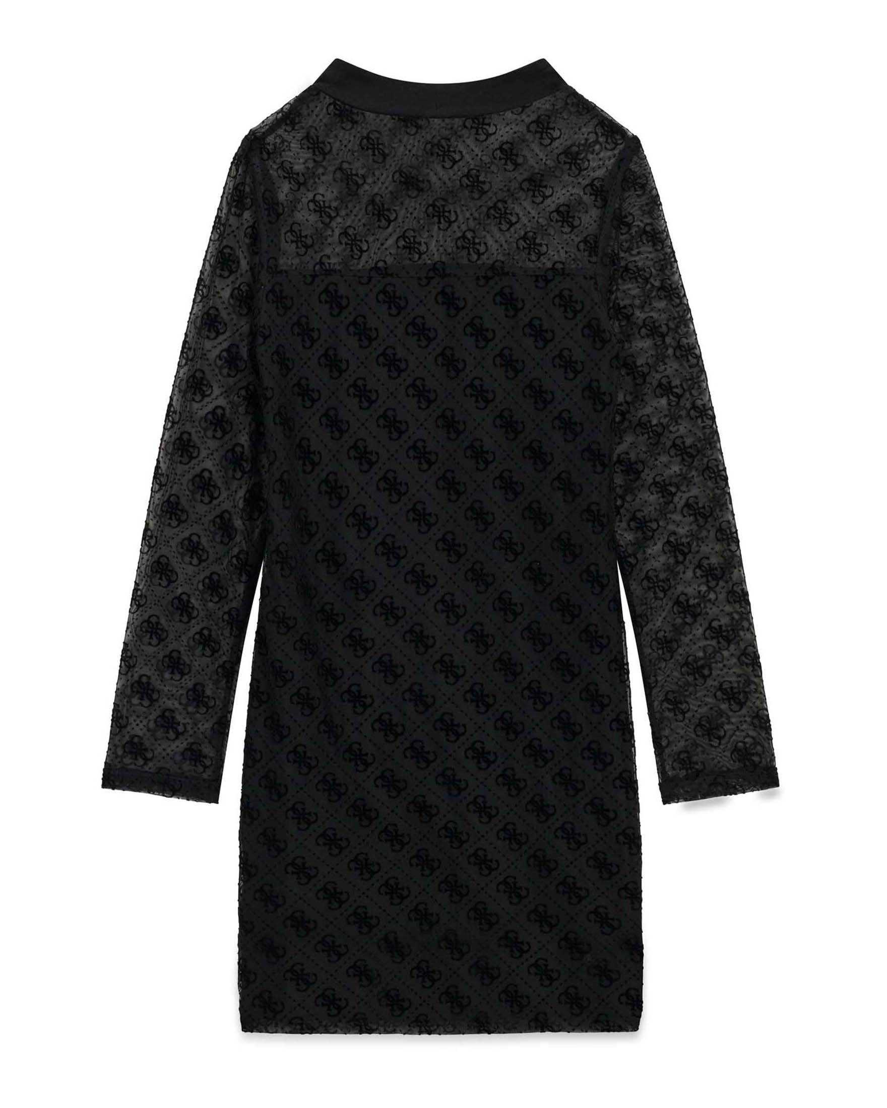 Abito a maniche lunghe Guess nero in tulle con motivo logo image