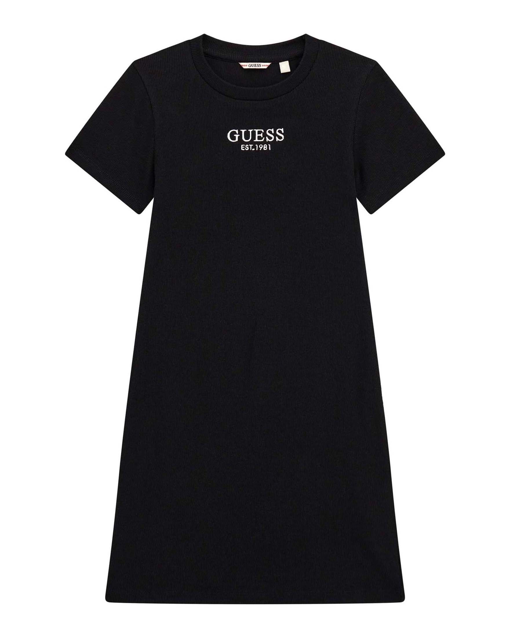 Abito a T-shirt Guess nero in misto cotone a coste con logo ricamato