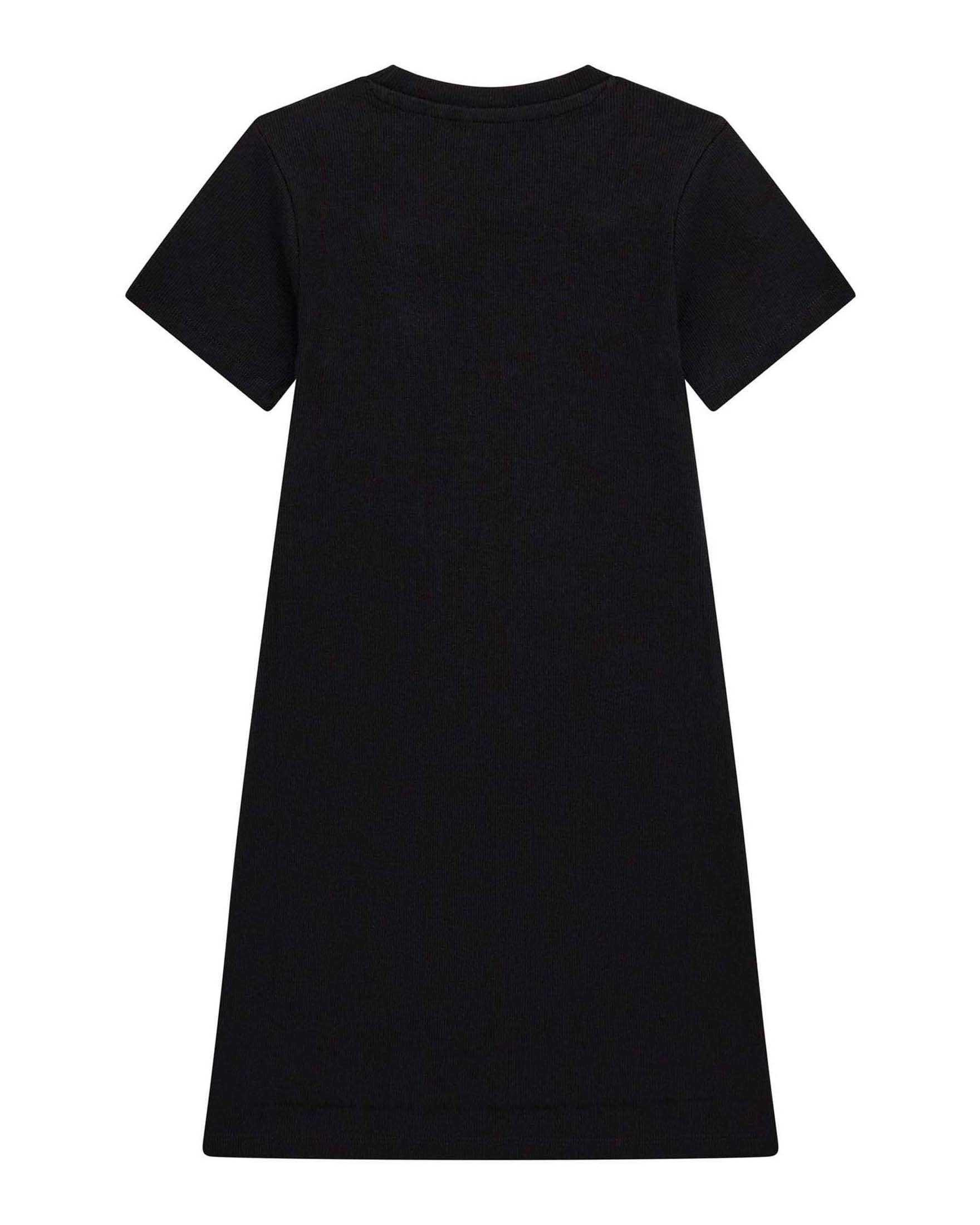 Abito a T-shirt Guess nero in misto cotone a coste con logo ricamato image