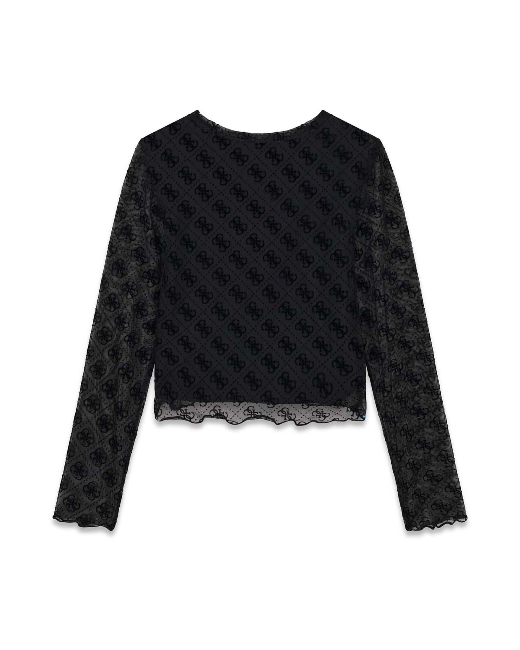 Maglia a maniche lunghe Guess nera in tulle con motivo logo intrecciato image