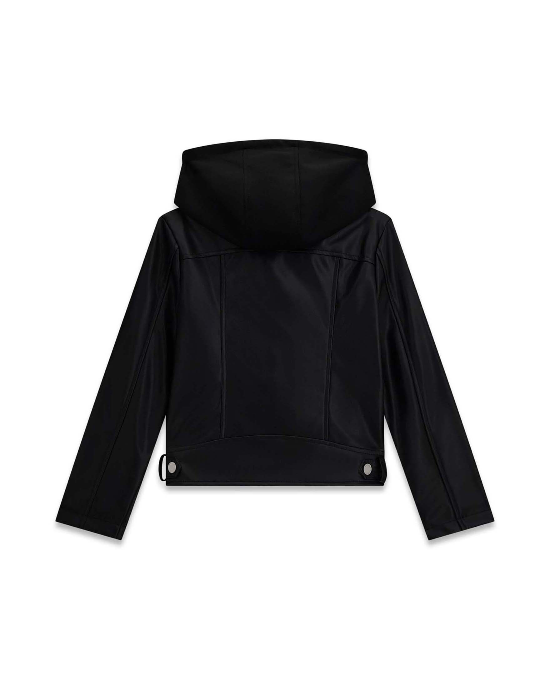 Giacca biker Guess nera in similpelle con cappuccio removibile image