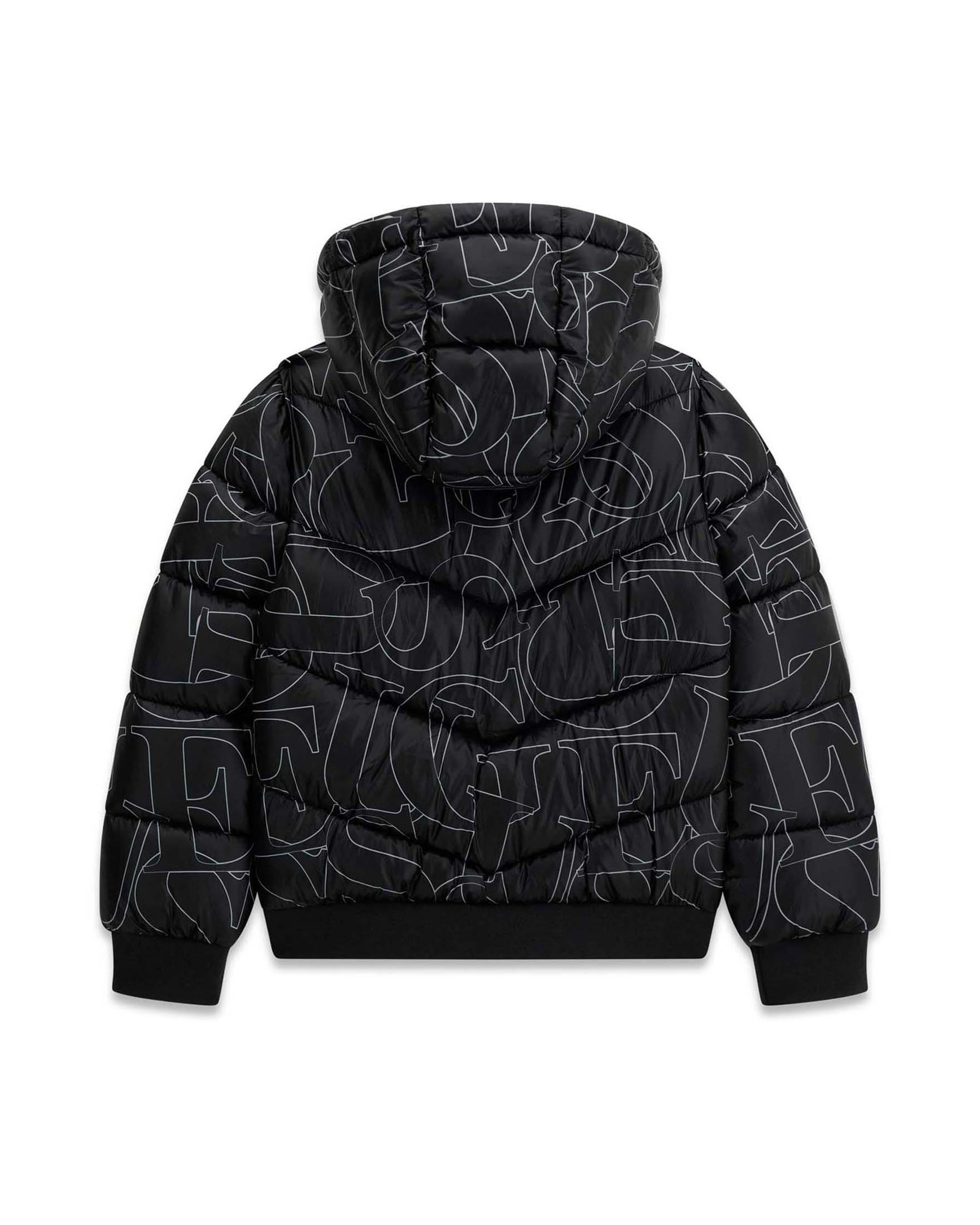 Giaccone imbottito Guess nero con cappuccio e stampa lettering image