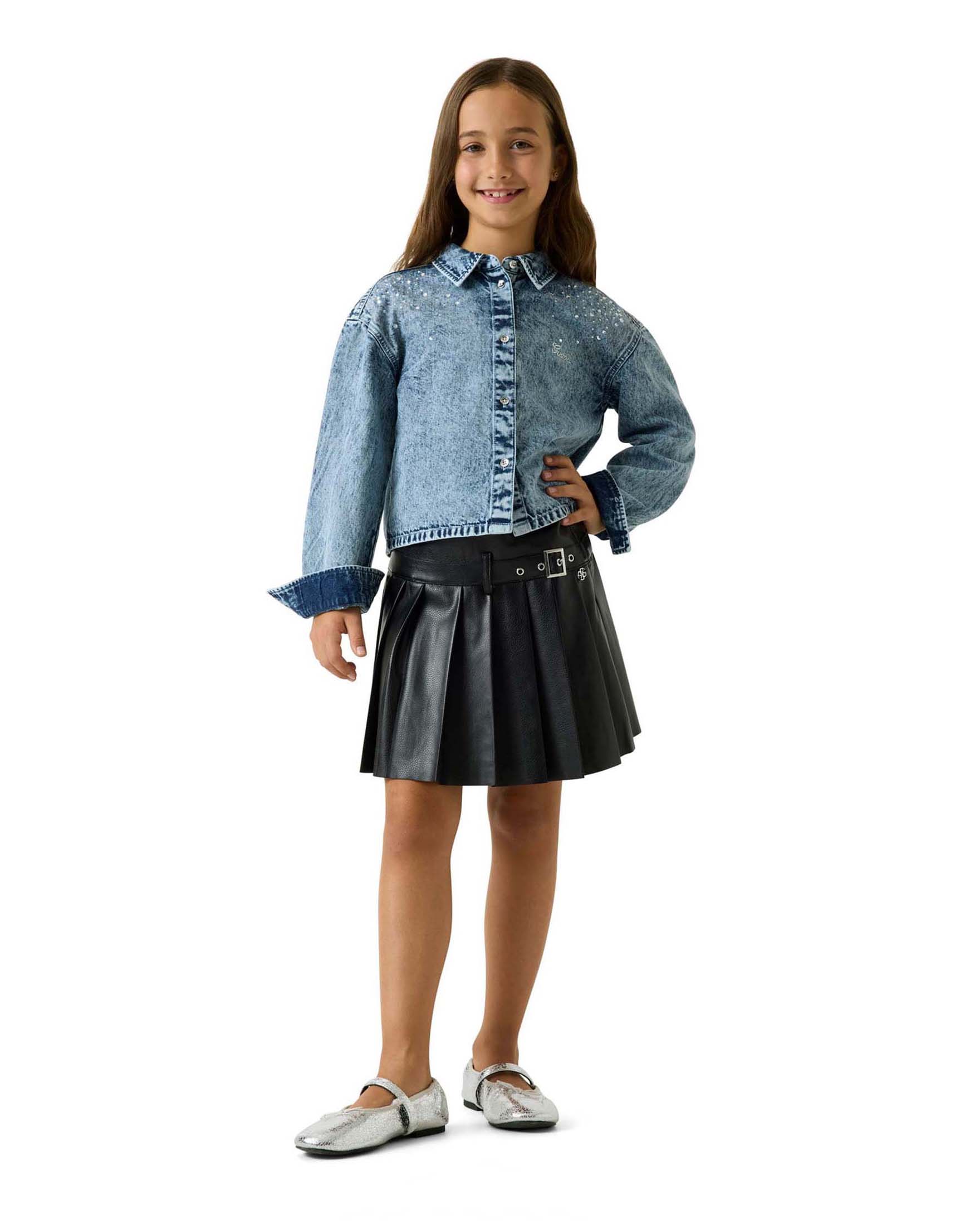 Gonna Guess Kids nera in similpelle a pieghe con cintura