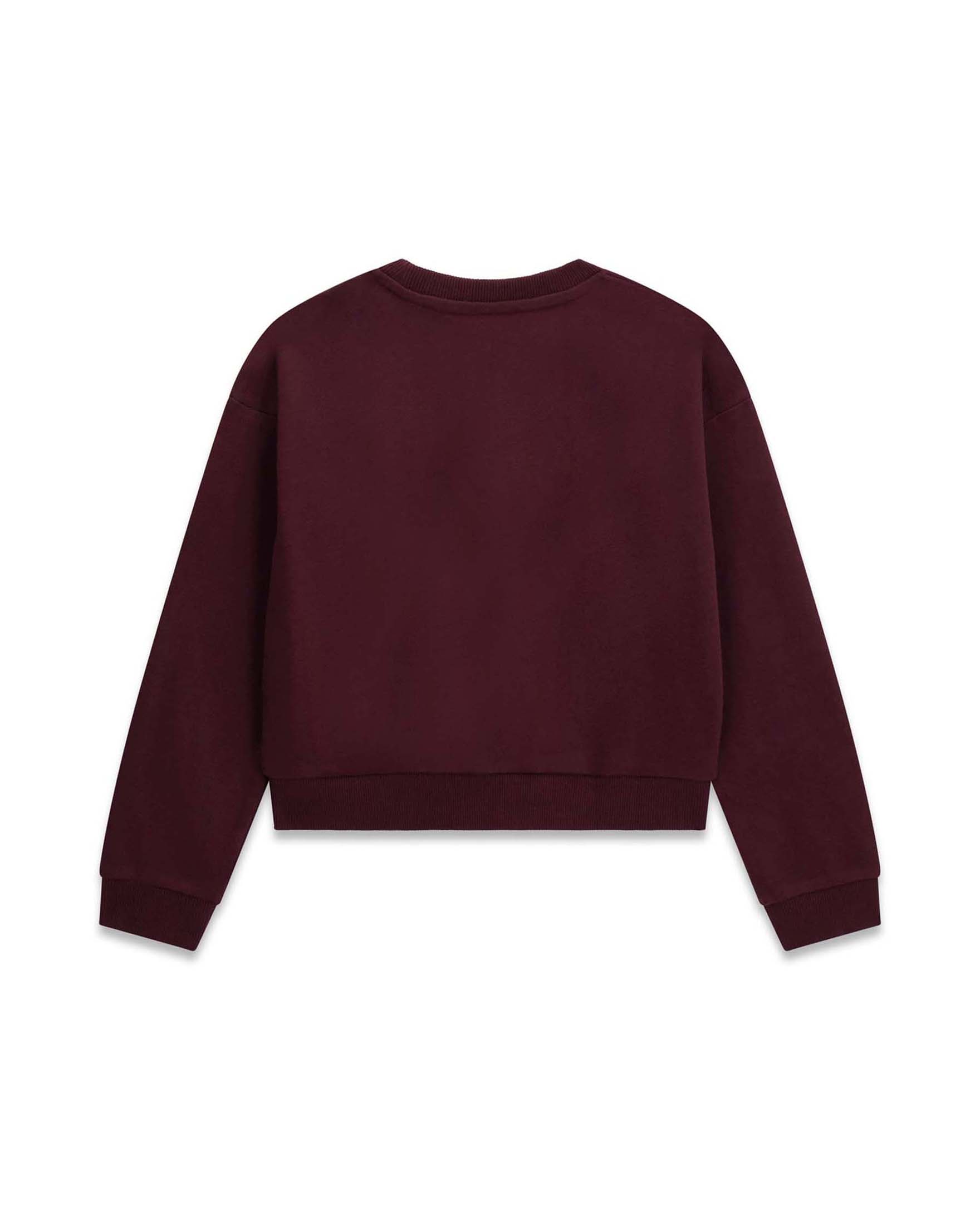 Felpa girocollo Guess bordeaux in cotone con logo in strass image