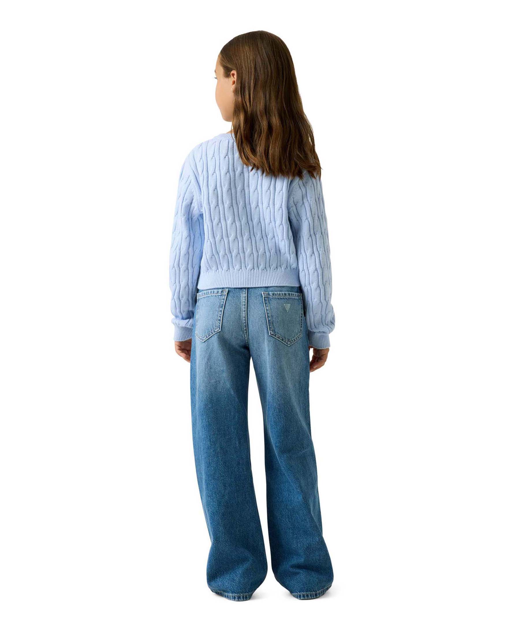 Jeans wide leg Guess lavaggio medio in cotone con logo di strass image