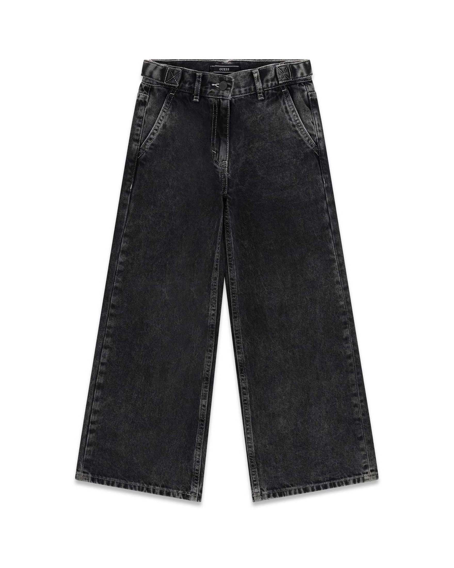 Jeans Guess neri a lavaggio scuro in cotone a gamba larga