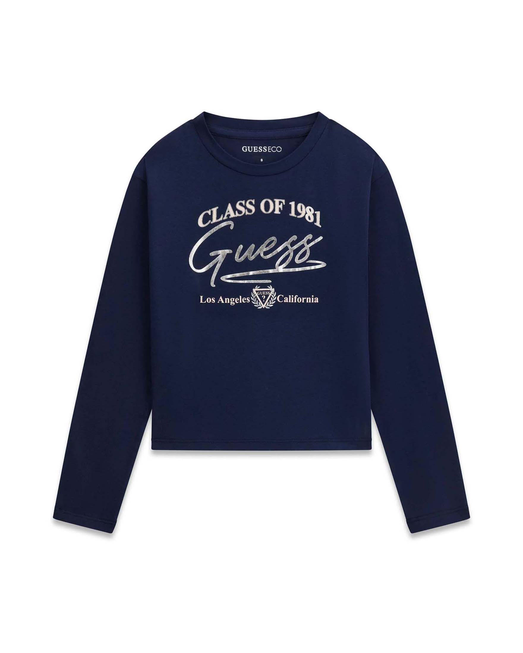T-shirt a maniche lunghe Guess blu in misto cotone con stampa logo
