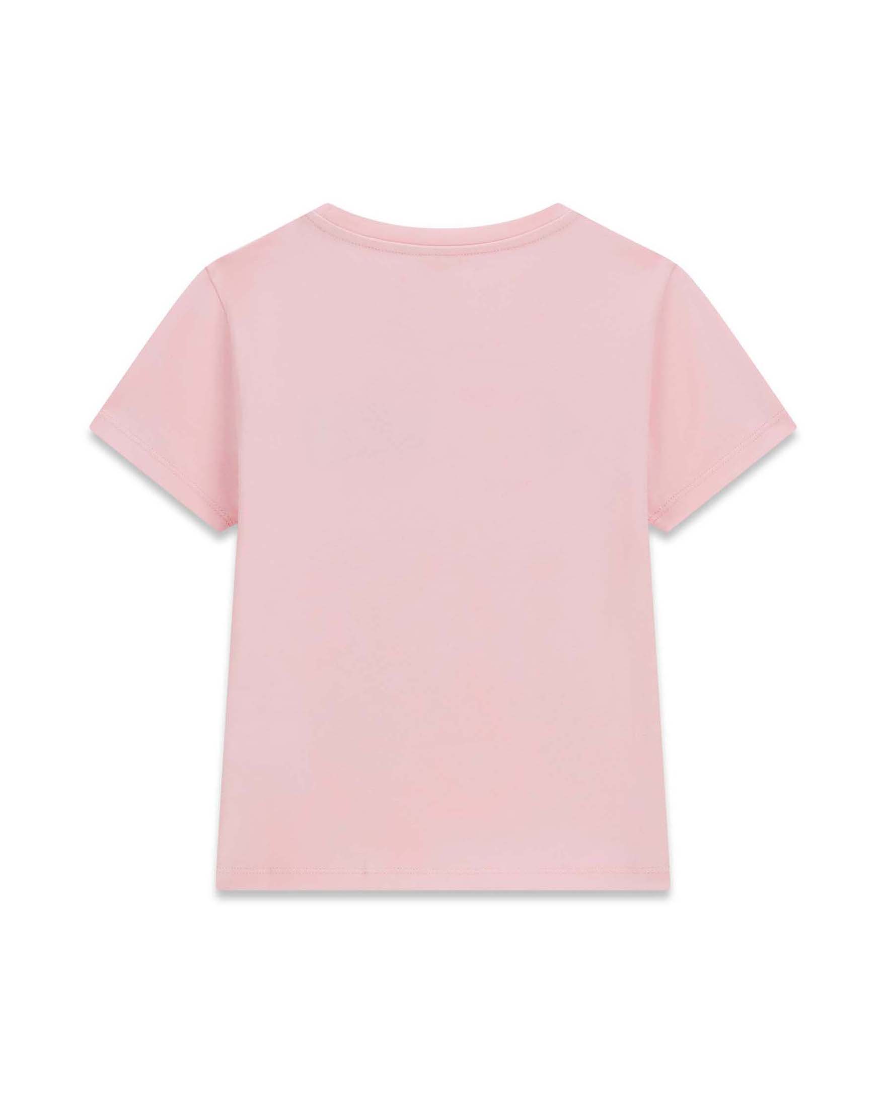 T-shirt mezza manica Guess rosa in misto cotone con logo in strass image